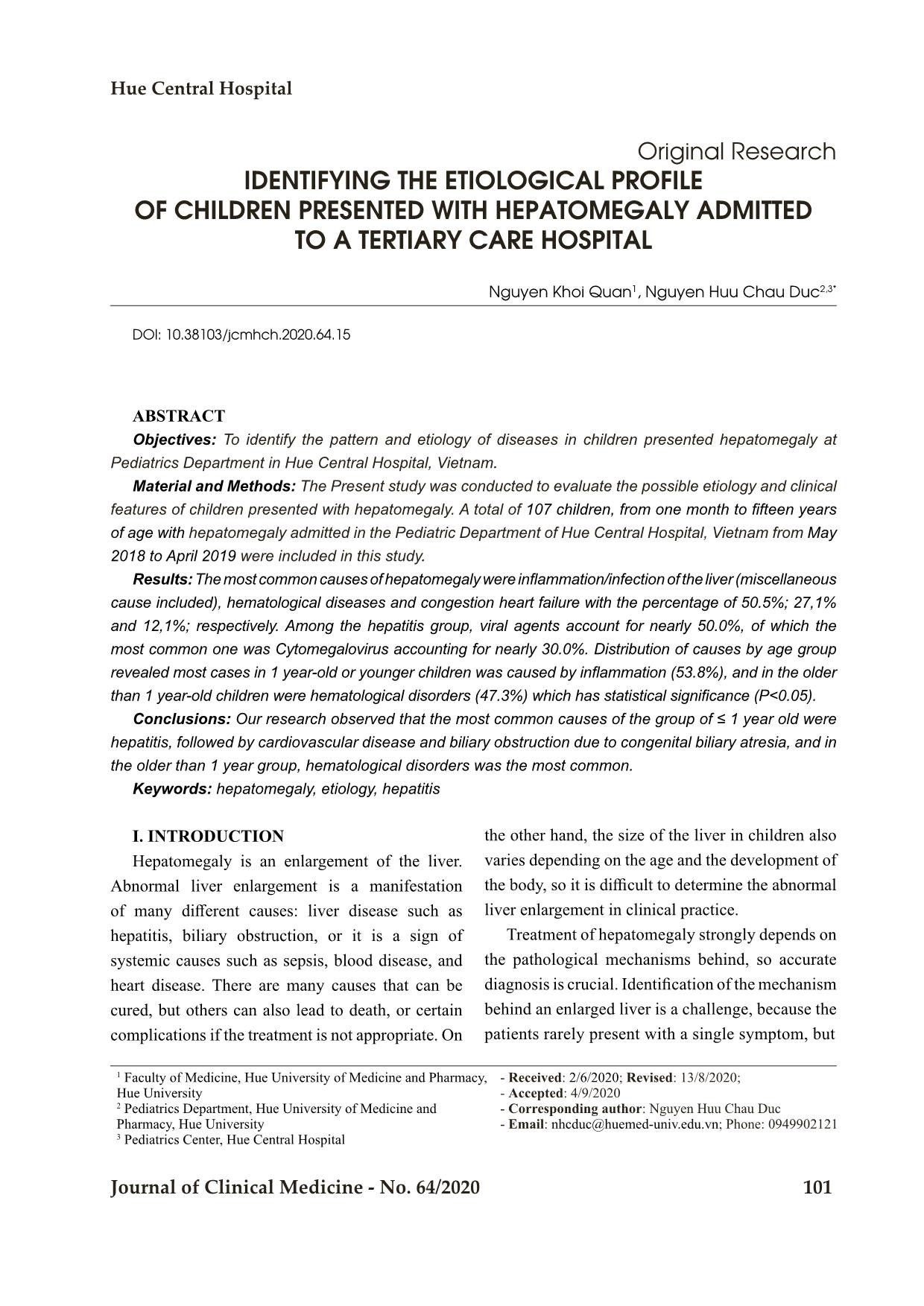 Dentifying the etiological profile of children presented with hepatomegaly admitted to a tertiary care hospital trang 1