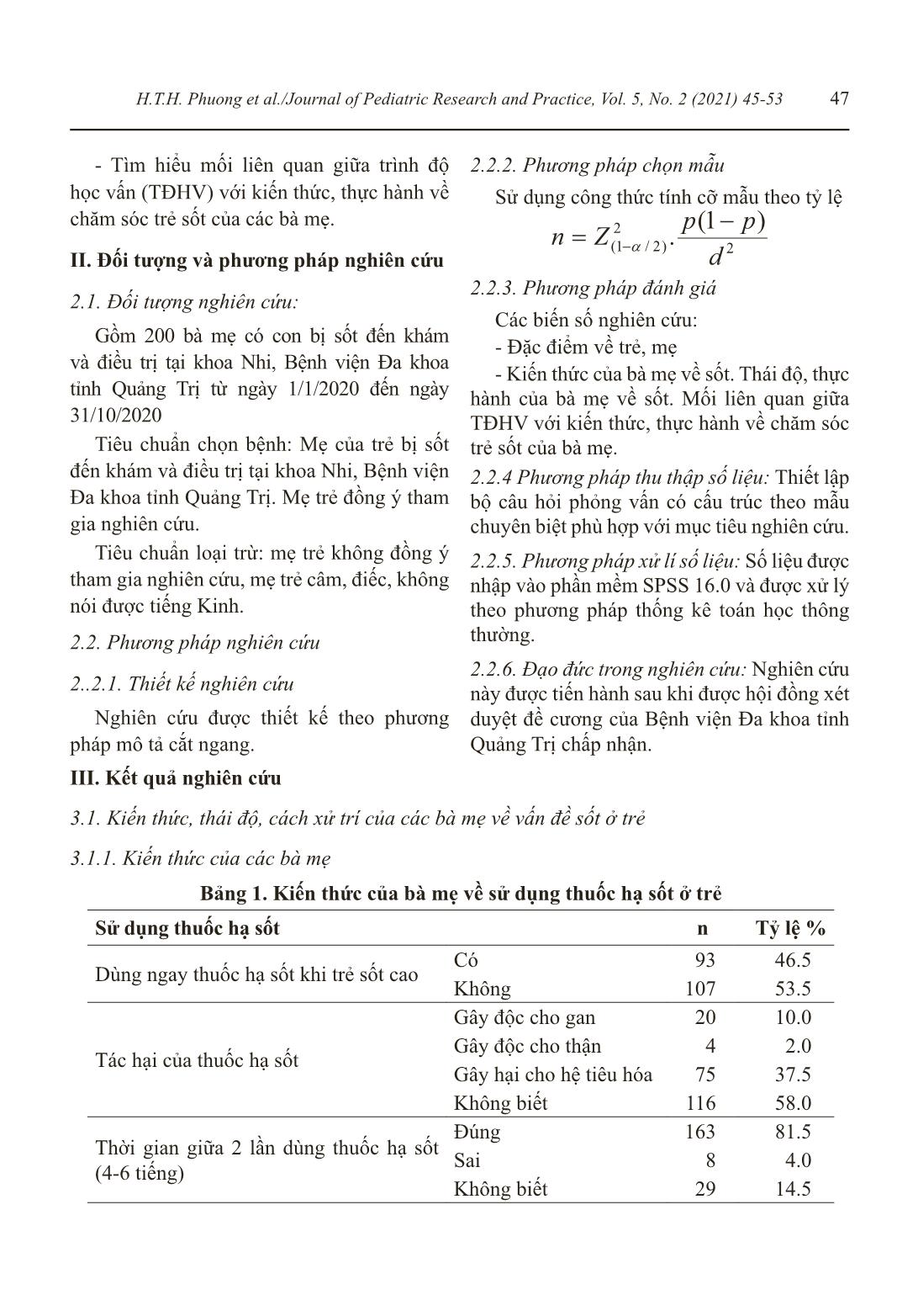 Knowledge, attitude, fever response and the relation with academic level of mothers with children under 5 years old at the department of pediatrics of the Quang Tri general hospital trang 3