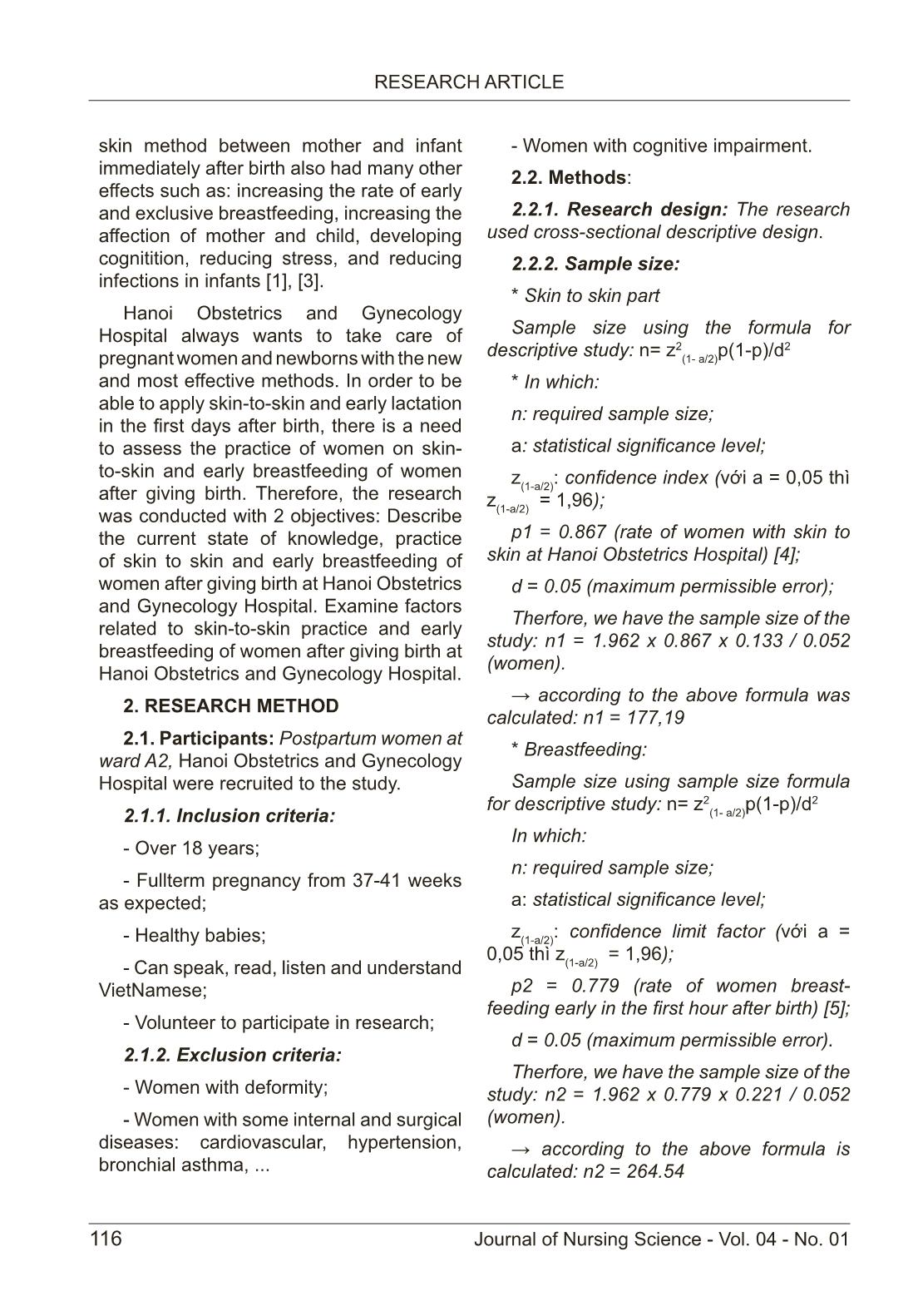 Knowledge and practice on skin-to-skin contact and early breastfeeding methods of women with vaginal delivery at ha noi obstetrics and gynecology hospital trang 2