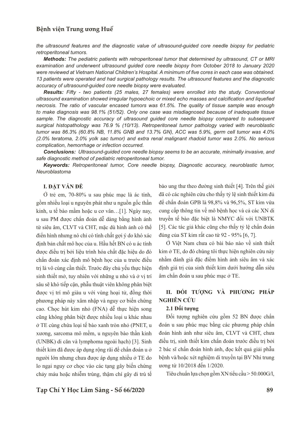 Sinh thiết kim dưới hướng dẫn của siêu âm chẩn đoán u sau phúc mạc ở trẻ em: Hồi cứu trên 52 bệnh nhân trang 2