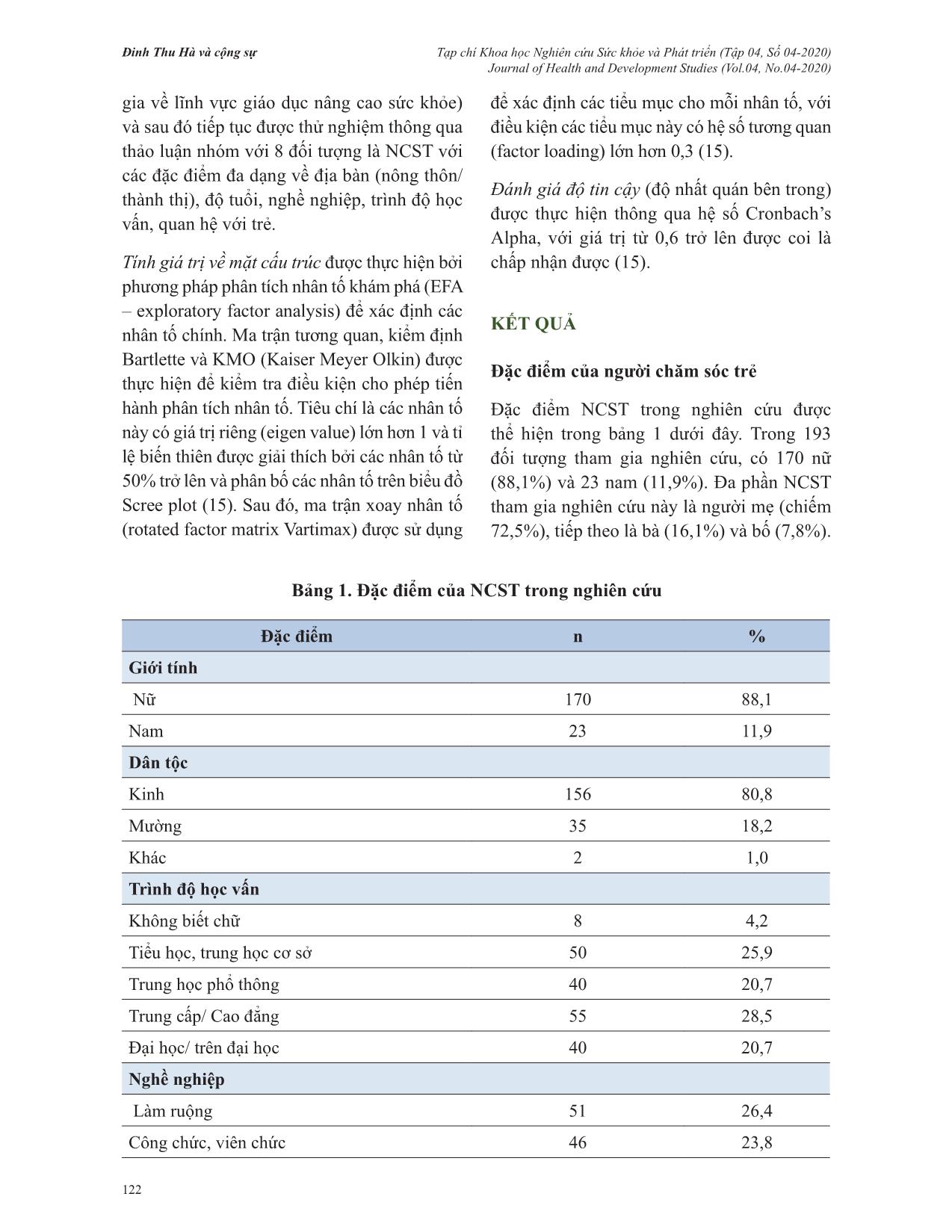 Tính giá trị và độ tin cậy của thang đo kiến thức, thái độ về rối loạn tự kỷ của người chăm sóc trẻ tại hai tỉnh Hòa Bình và Thái Bình, Việt Nam trang 3