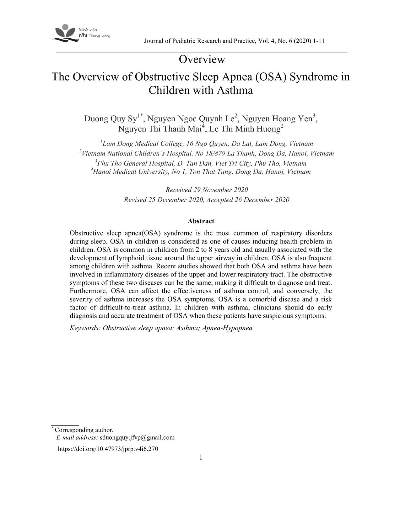 The overview of obstructive sleep apnea (OSA) syndrome in children with asthma trang 1