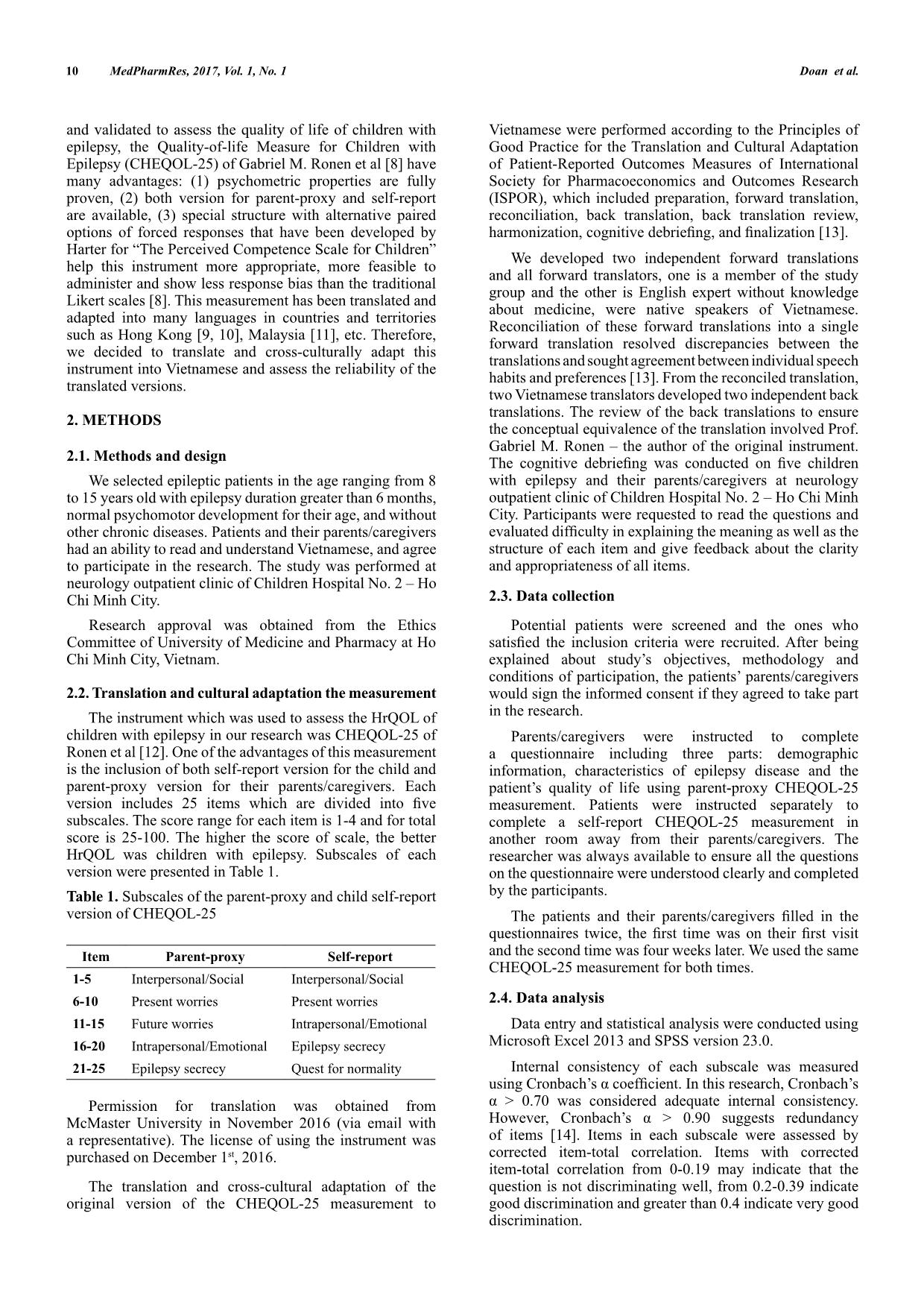 The Vietnamese version of the health-related quality of life measure for children with epilepsy (cheqol-25): Reliability trang 2