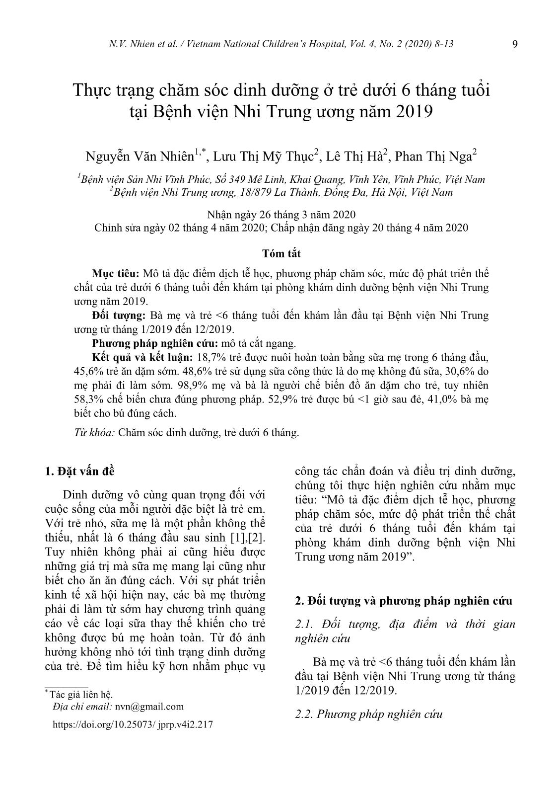 Current situation of nutritional care in children under 6 months of age at the Viet Nam national children’s hospital in 2019 trang 2