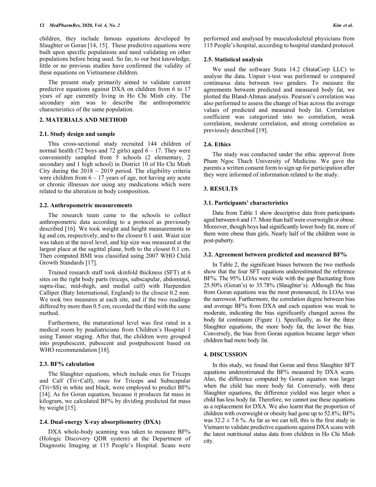 Validation of predictive equations against DXA for estimation of body fat composition in Vietnamese children trang 2