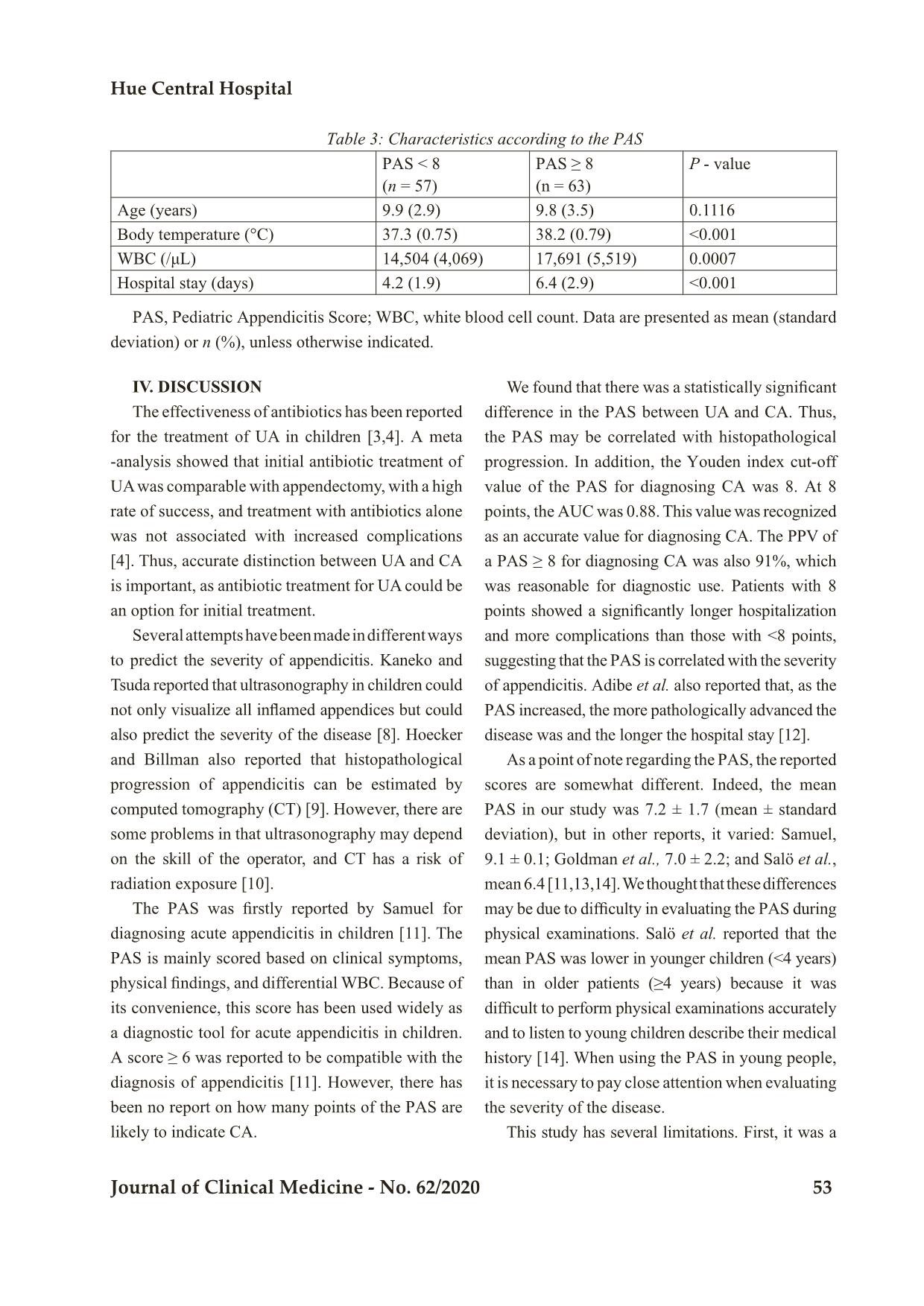 Validity of pediatric appendicitis score in predicting disease severity in pediatric acute appendicitis trang 4