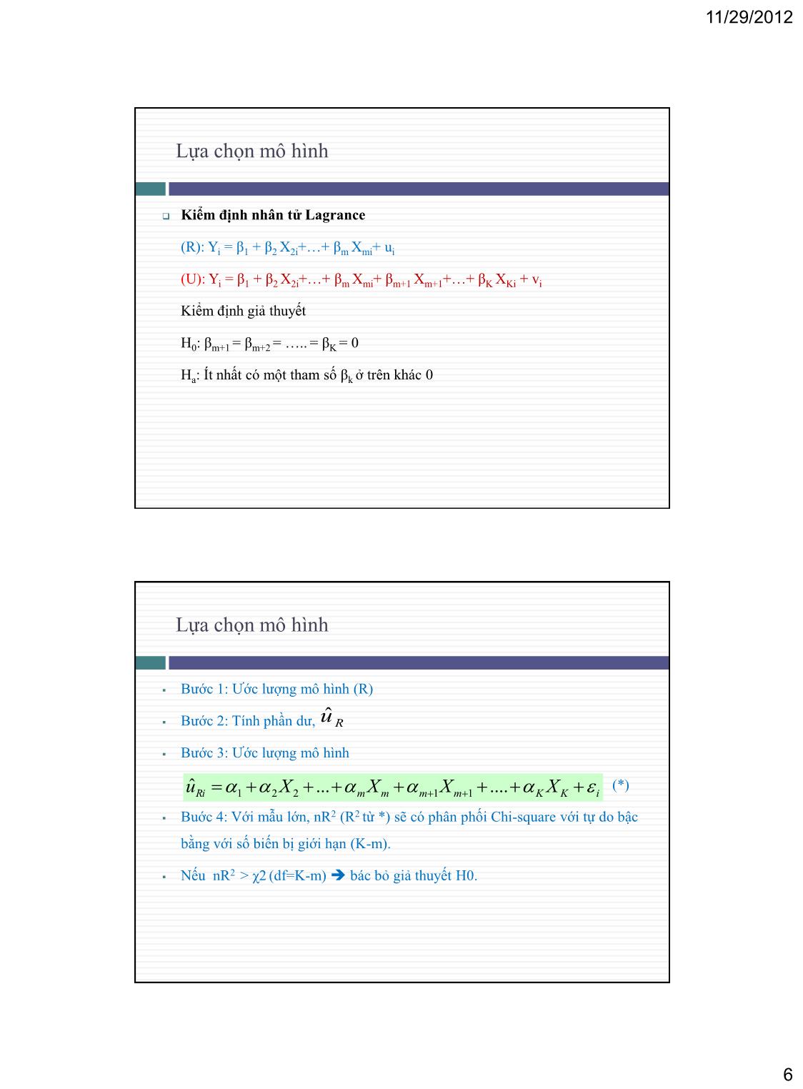 Bài giảng Hồi quy đa biến: Kiểm định giả thuyết và lựa chọn mô hình trang 6