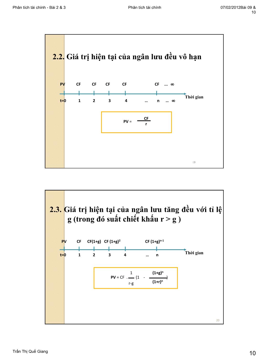 Bài giảng Phân tích tài chính - Bài 2+3: Chiết khấu ngân lưu. Giá trị hiện tại trang 10