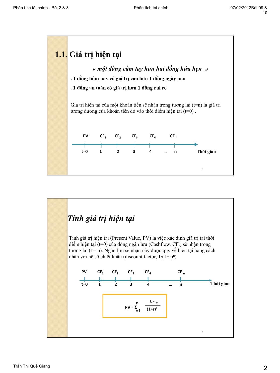 Bài giảng Phân tích tài chính - Bài 2+3: Chiết khấu ngân lưu. Giá trị hiện tại trang 2