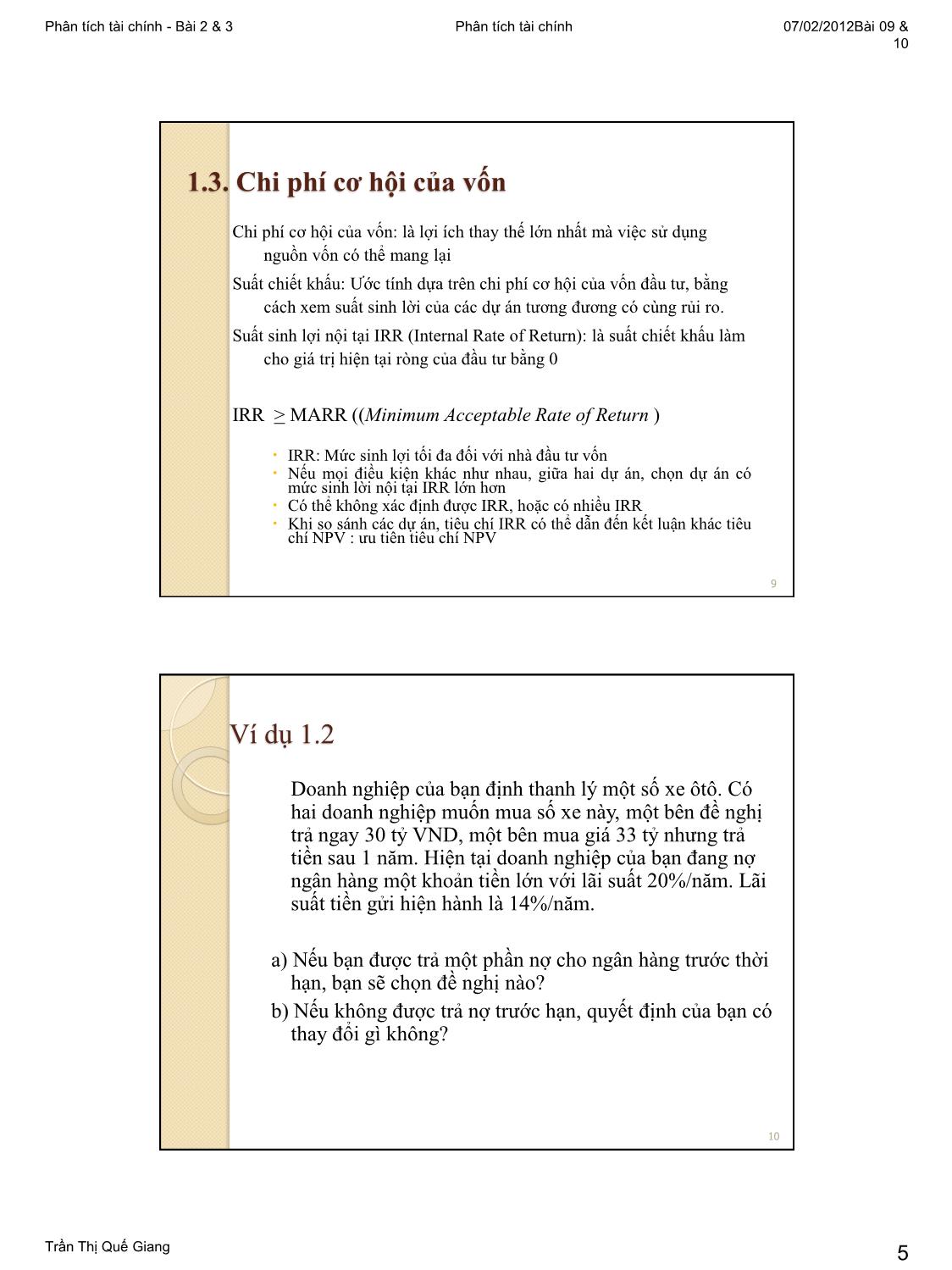 Bài giảng Phân tích tài chính - Bài 2+3: Chiết khấu ngân lưu. Giá trị hiện tại trang 5