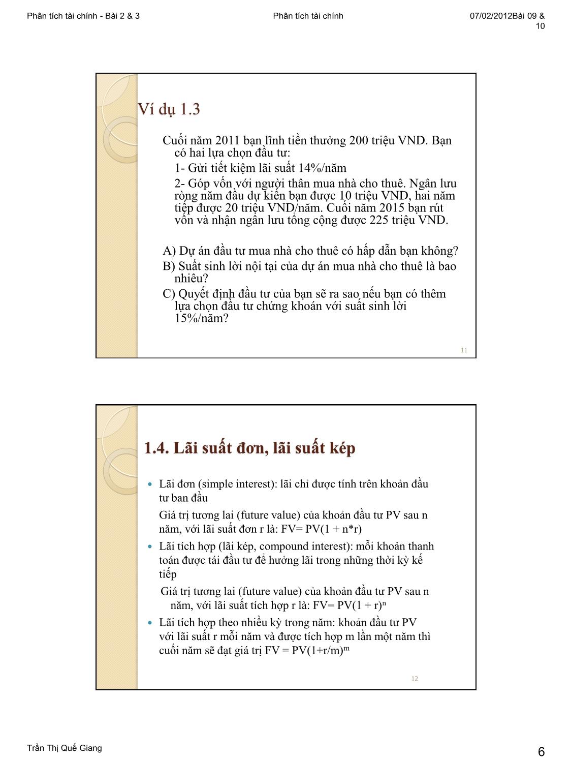 Bài giảng Phân tích tài chính - Bài 2+3: Chiết khấu ngân lưu. Giá trị hiện tại trang 6