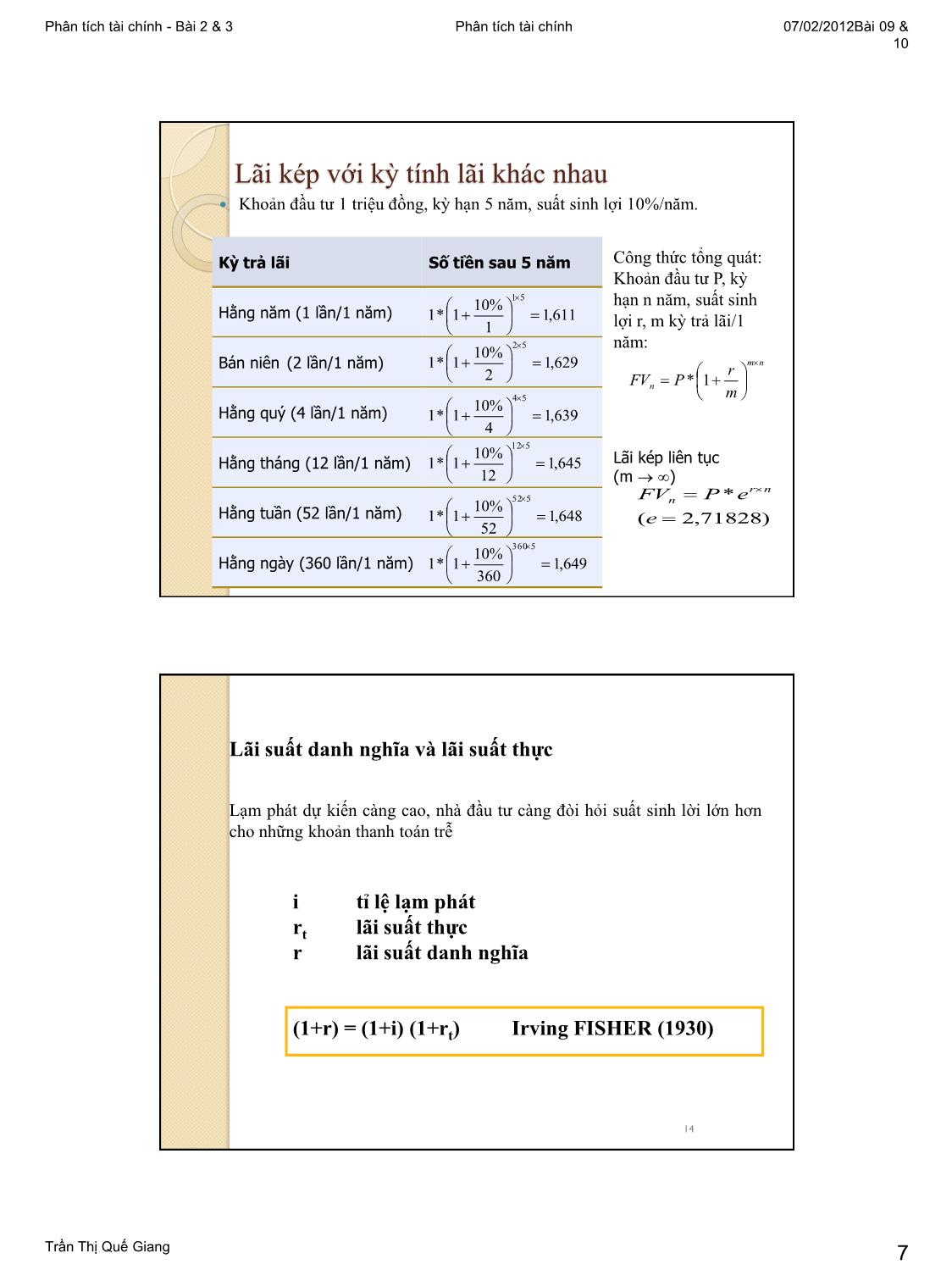 Bài giảng Phân tích tài chính - Bài 2+3: Chiết khấu ngân lưu. Giá trị hiện tại trang 7