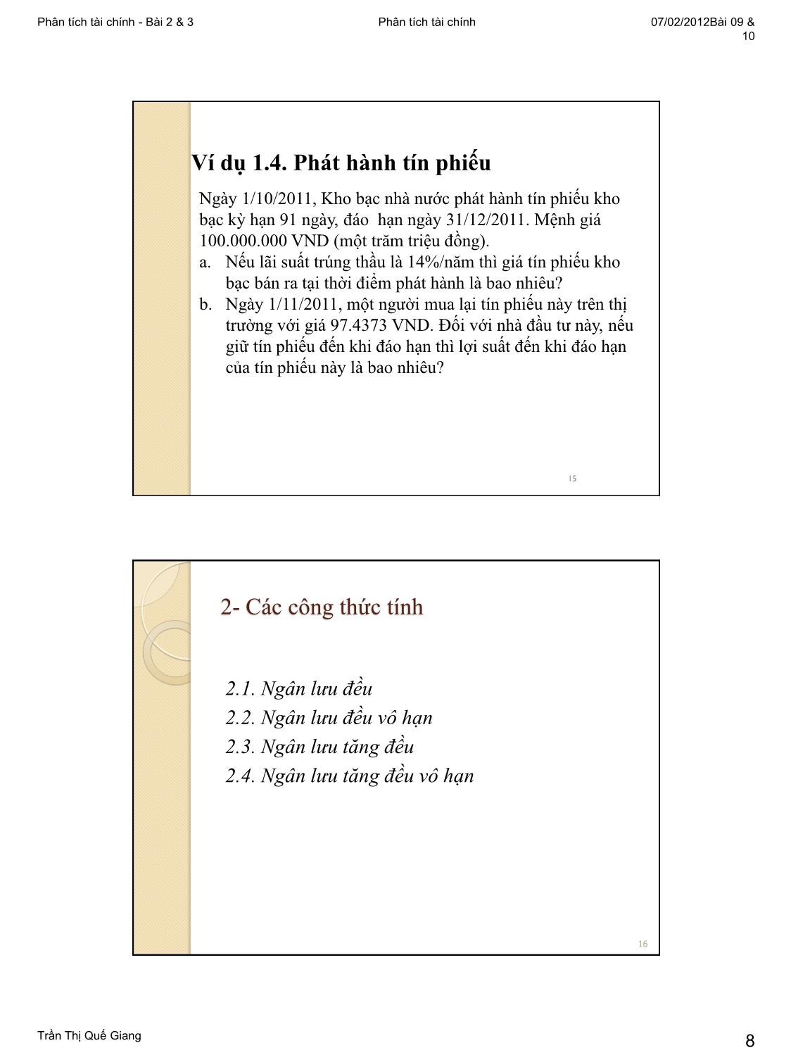 Bài giảng Phân tích tài chính - Bài 2+3: Chiết khấu ngân lưu. Giá trị hiện tại trang 8