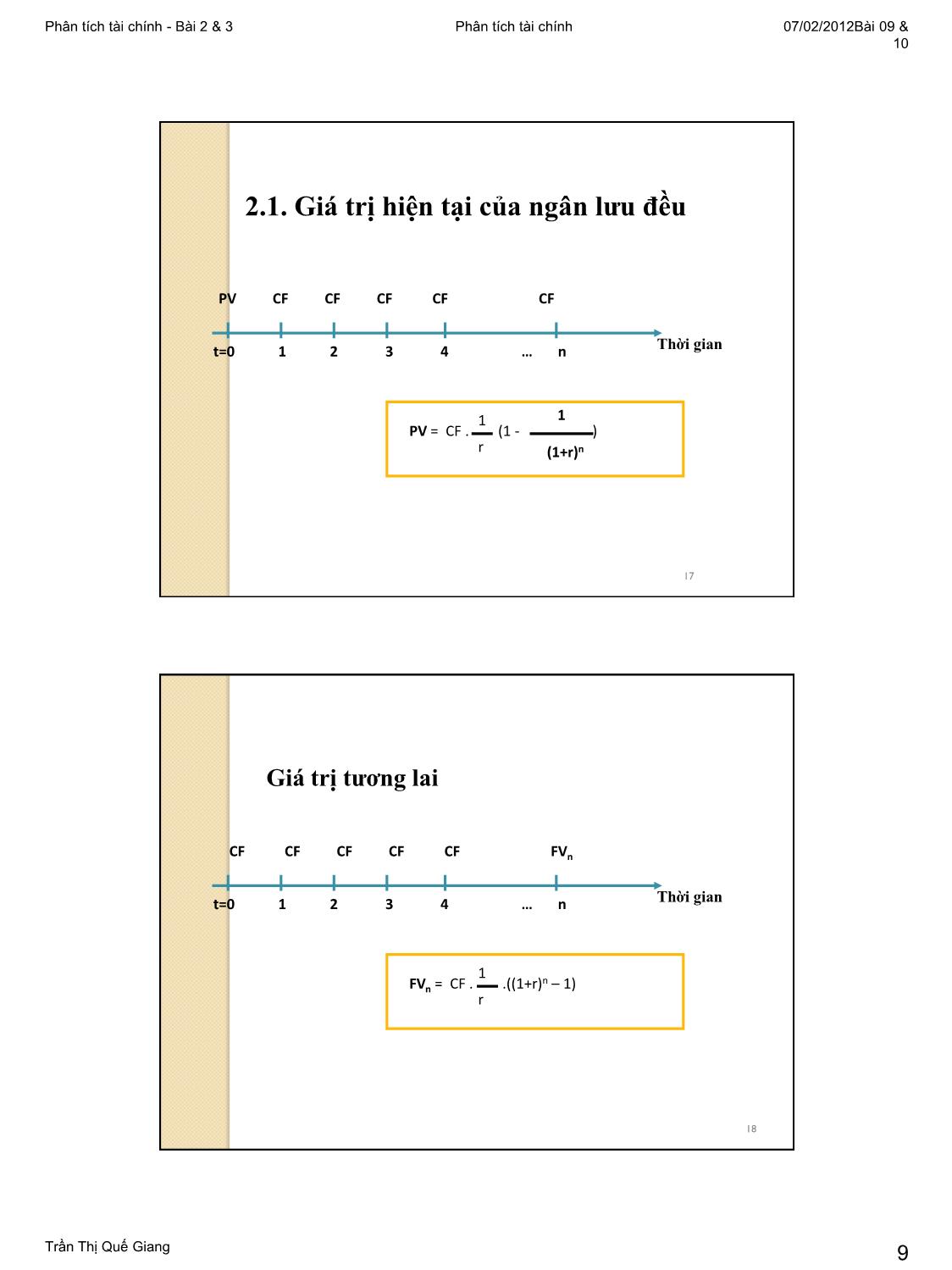 Bài giảng Phân tích tài chính - Bài 2+3: Chiết khấu ngân lưu. Giá trị hiện tại trang 9