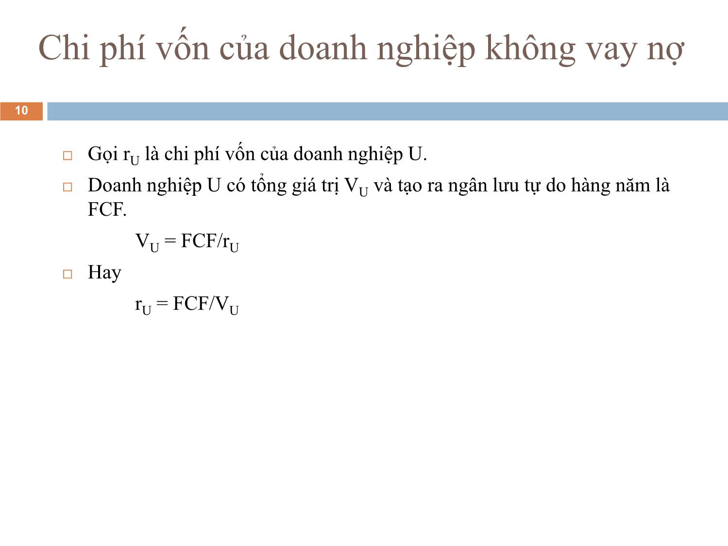 Bài giảng Phân tích tài chính - Bài 9: Chi phí và cơ cấu vốn trang 10