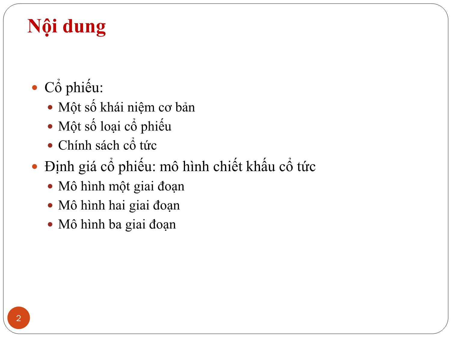 Bài giảng Phân tích tài chính - Bài 13: Cổ phiếu và mô hình chiết khấu cổ tức trang 2