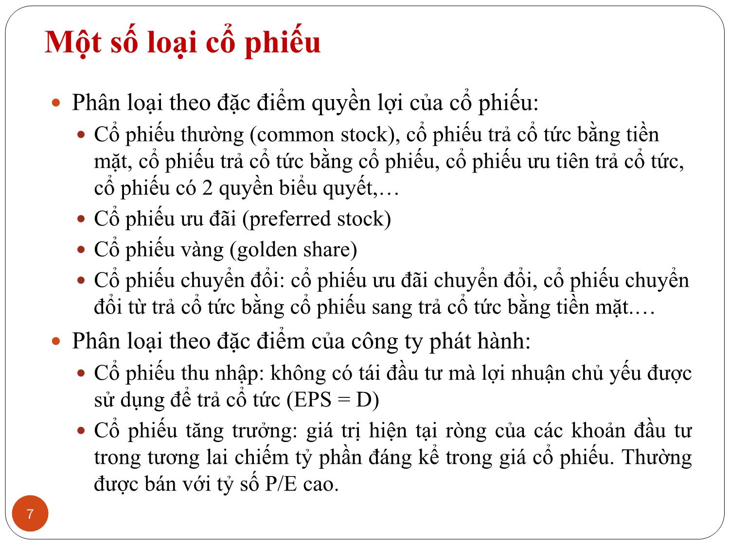 Bài giảng Phân tích tài chính - Bài 13: Cổ phiếu và mô hình chiết khấu cổ tức trang 7