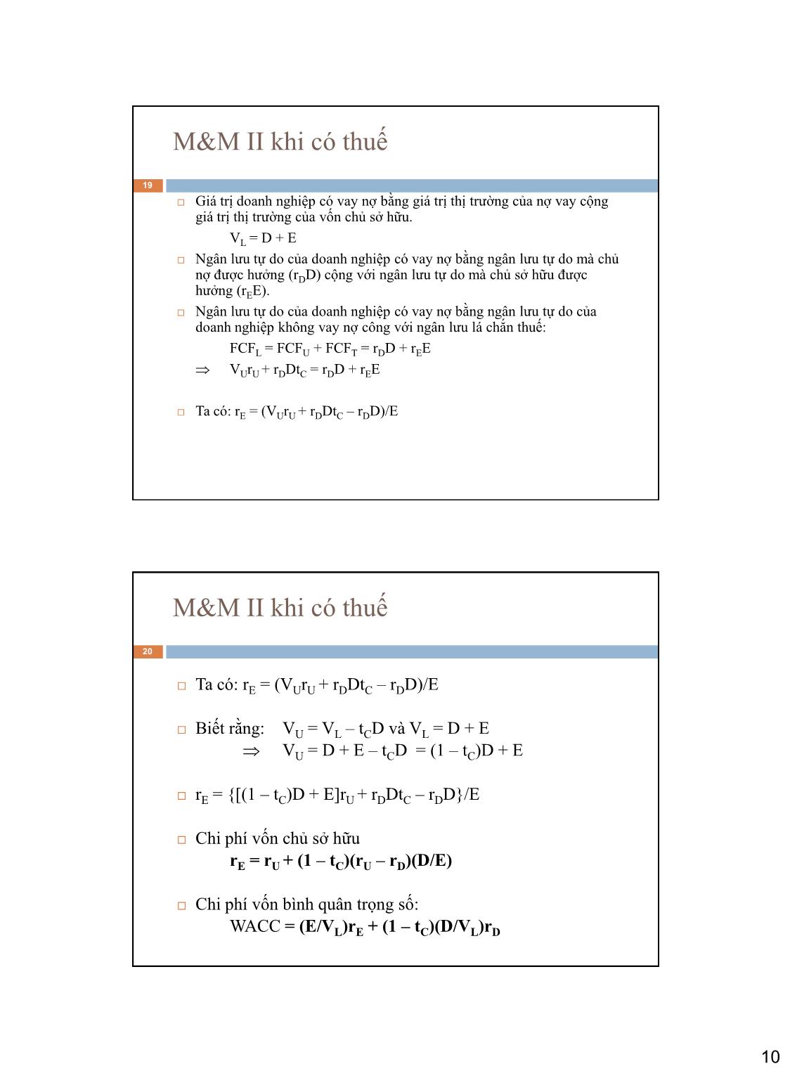 Bài giảng Phân tích tài chính - Bài 19+20: Cơ cấu vốn và ảnh hưởng lá chắn thuế của nợ vay trang 10