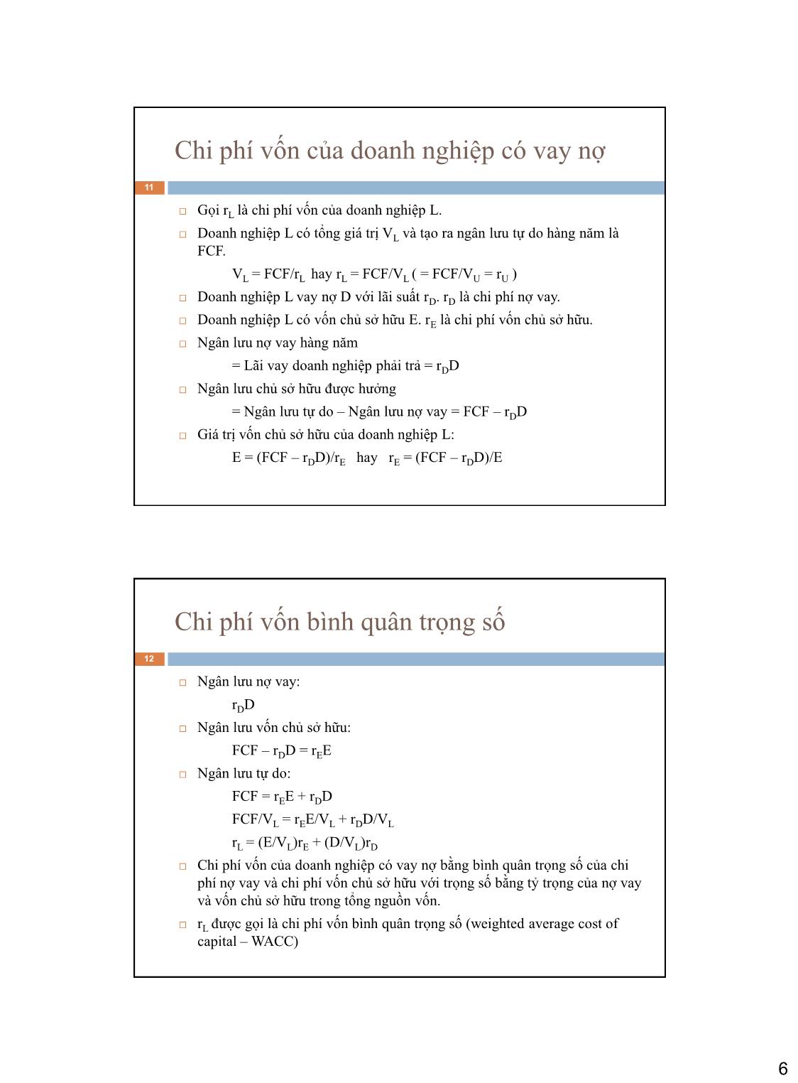 Bài giảng Phân tích tài chính - Bài 19+20: Cơ cấu vốn và ảnh hưởng lá chắn thuế của nợ vay trang 6