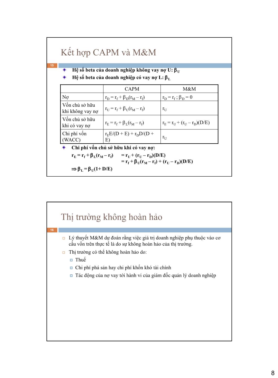 Bài giảng Phân tích tài chính - Bài 19+20: Cơ cấu vốn và ảnh hưởng lá chắn thuế của nợ vay trang 8