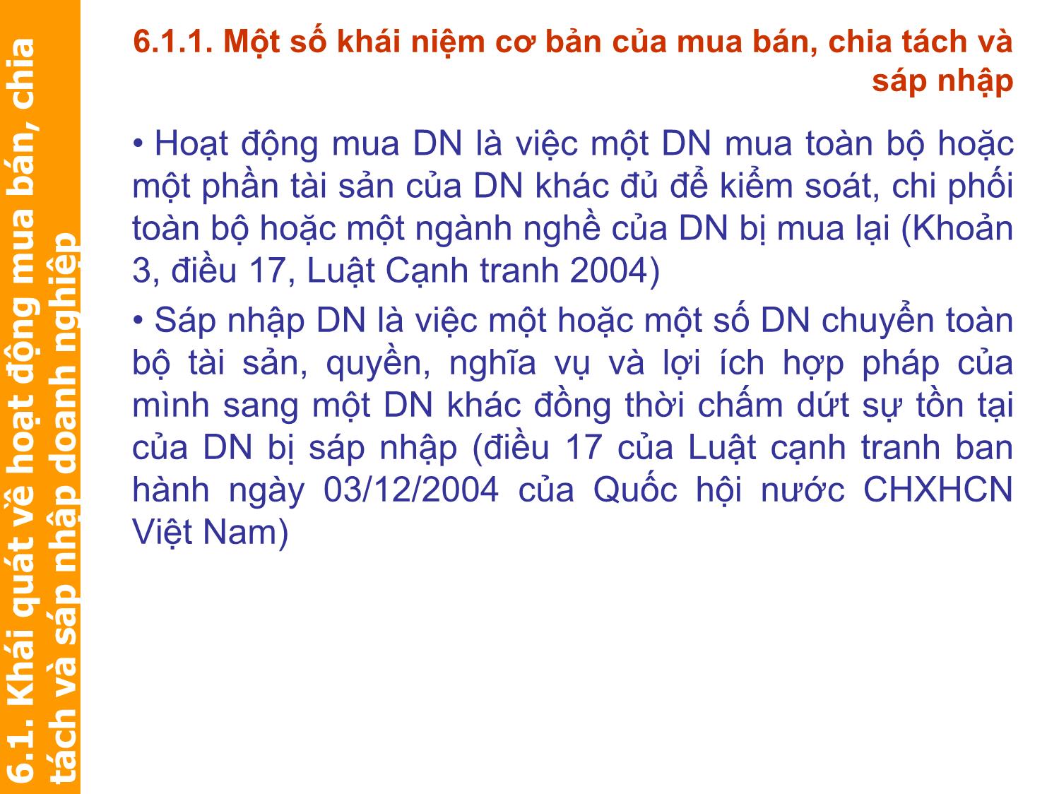 Bài giảng Định giá và chuyển nhượng thương hiệu - Chương 6: Quản trị tài sản thương hiệu trong mua bán, chia tách và sáp nhập doanh nghiệp trang 2