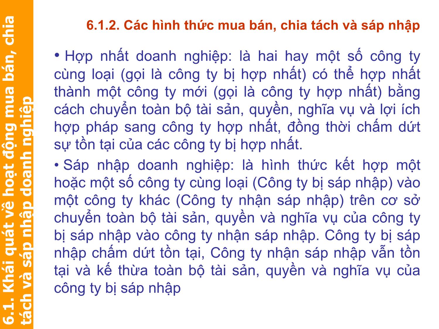 Bài giảng Định giá và chuyển nhượng thương hiệu - Chương 6: Quản trị tài sản thương hiệu trong mua bán, chia tách và sáp nhập doanh nghiệp trang 6