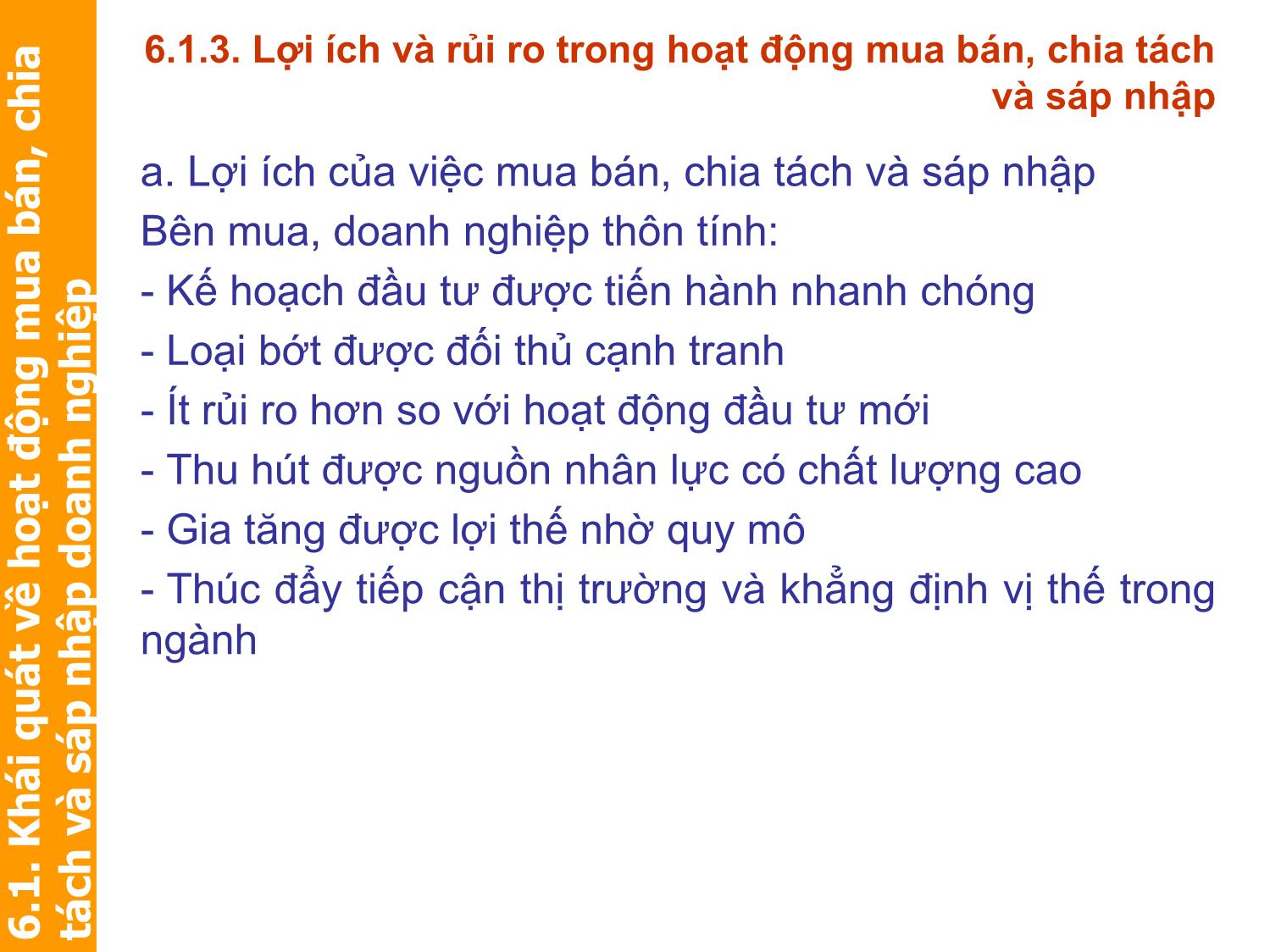 Bài giảng Định giá và chuyển nhượng thương hiệu - Chương 6: Quản trị tài sản thương hiệu trong mua bán, chia tách và sáp nhập doanh nghiệp trang 7