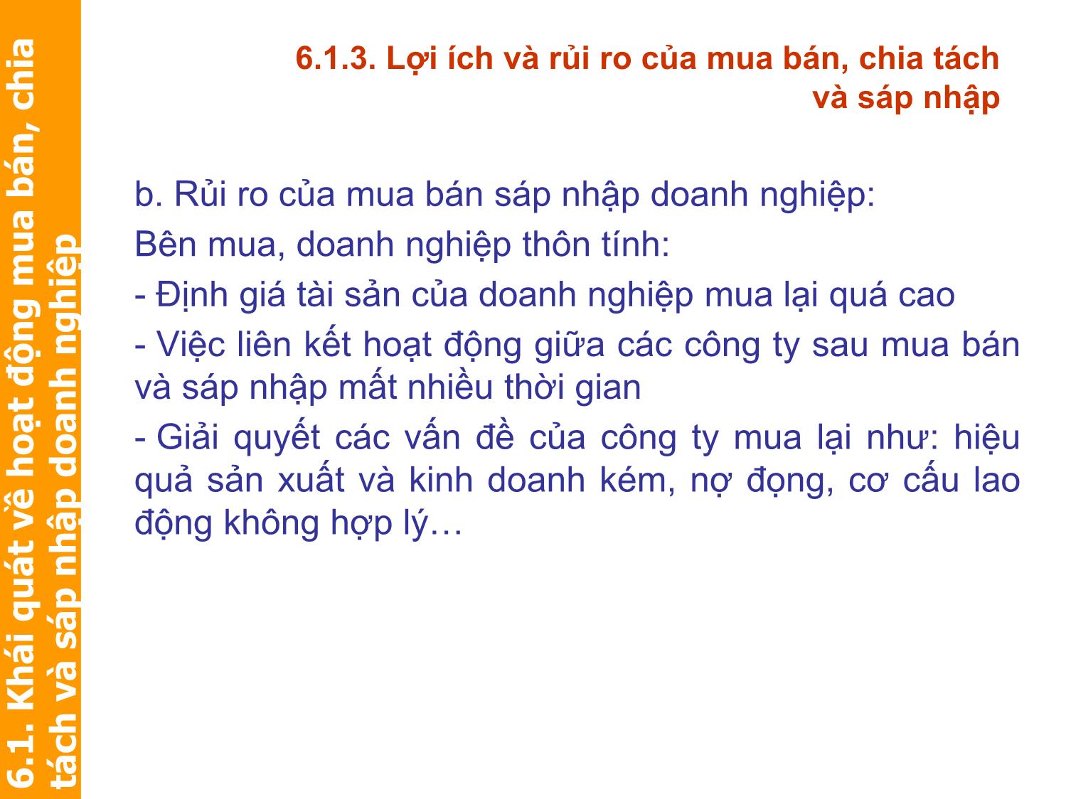 Bài giảng Định giá và chuyển nhượng thương hiệu - Chương 6: Quản trị tài sản thương hiệu trong mua bán, chia tách và sáp nhập doanh nghiệp trang 9