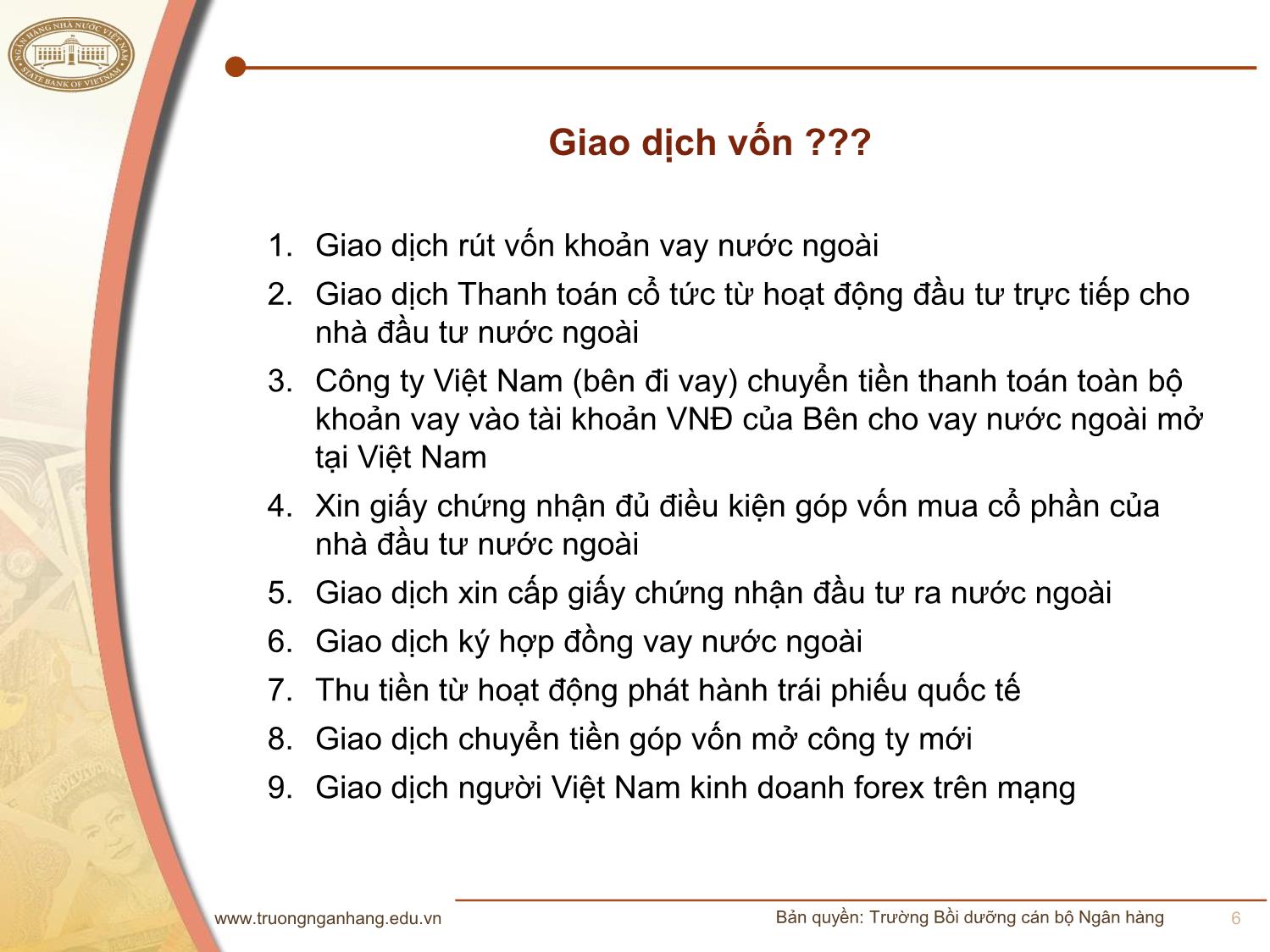 Bài giảng Quản lý ngoại hối - Quản lý giao dịch vốn trang 6