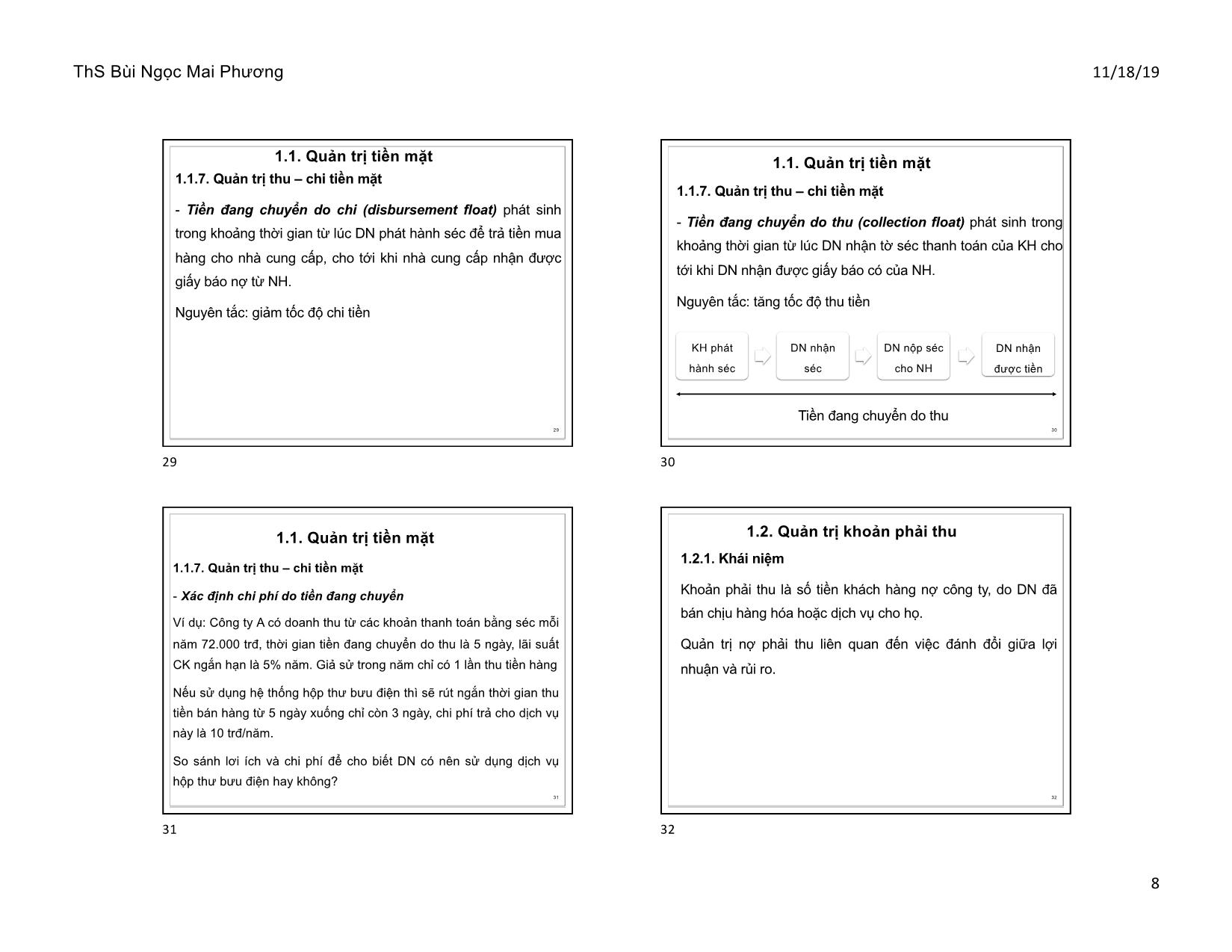 Bài giảng Quản trị tài chính doanh nghiệp - Chương 1: Quản trị tài sản ngắn hạn - Bùi Ngọc Mai Phương trang 8