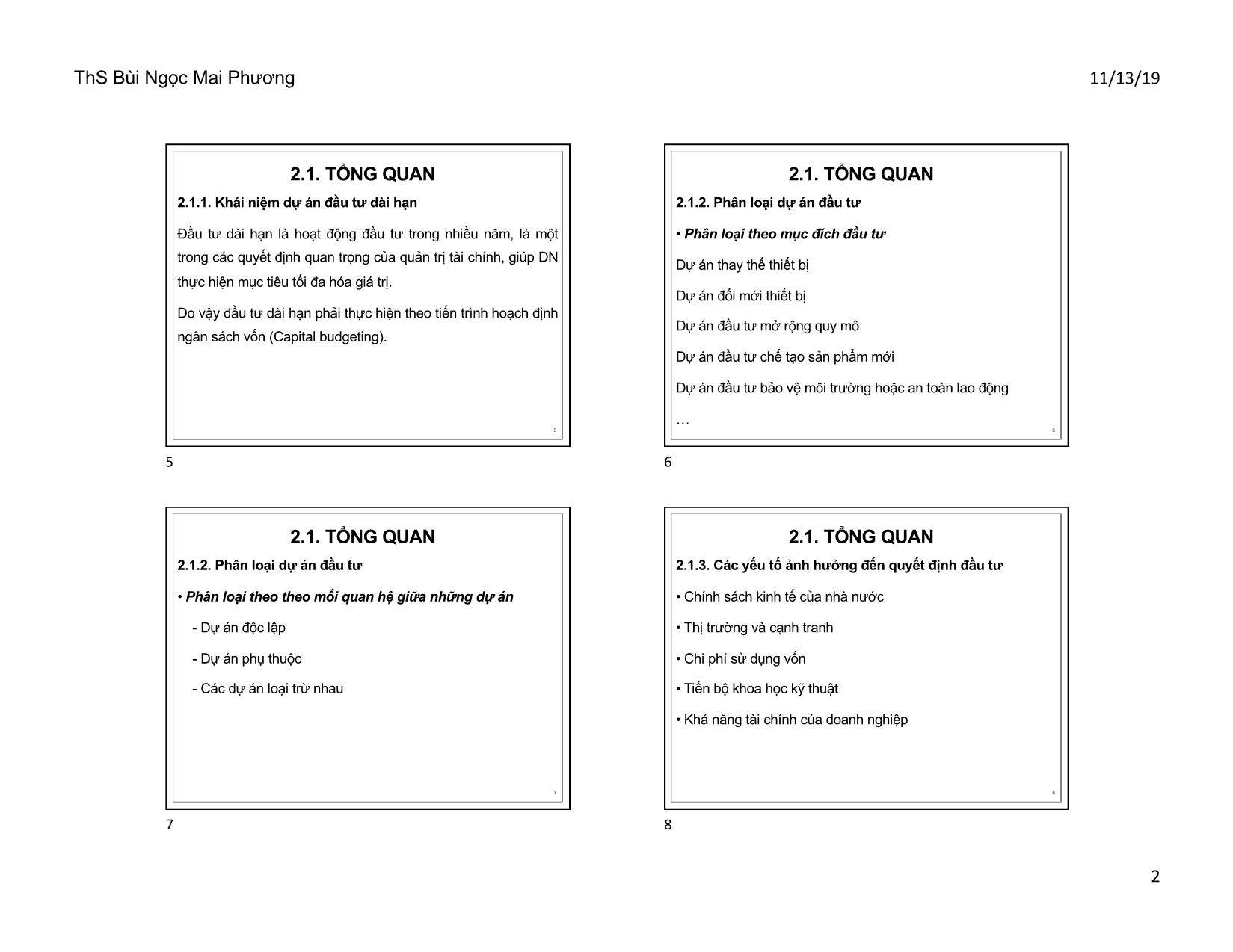 Bài giảng Quản trị tài chính doanh nghiệp - Chương 2: Hoạch định ngân sách vốn đầu tư - Bùi Ngọc Mai Phương trang 2
