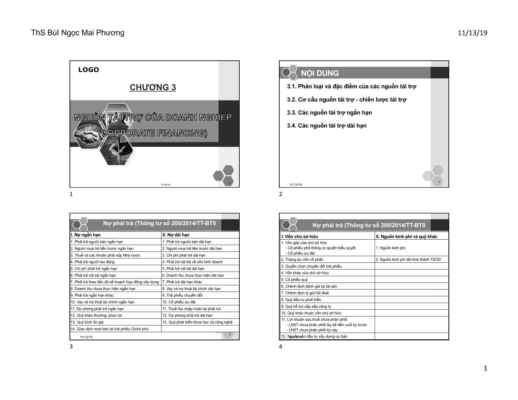 Bài giảng Quản trị tài chính doanh nghiệp - Chương 3: Nguồn tài trợ của doanh nghiệp - Bùi Ngọc Mai Phương trang 1