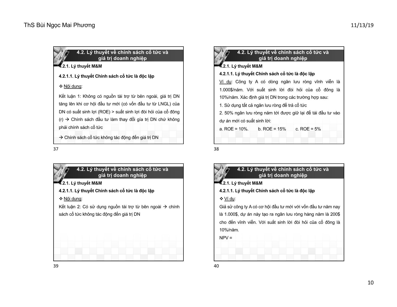 Bài giảng Quản trị tài chính doanh nghiệp - Chương 4: Chính sách cổ tức - Bùi Ngọc Mai Phương trang 10