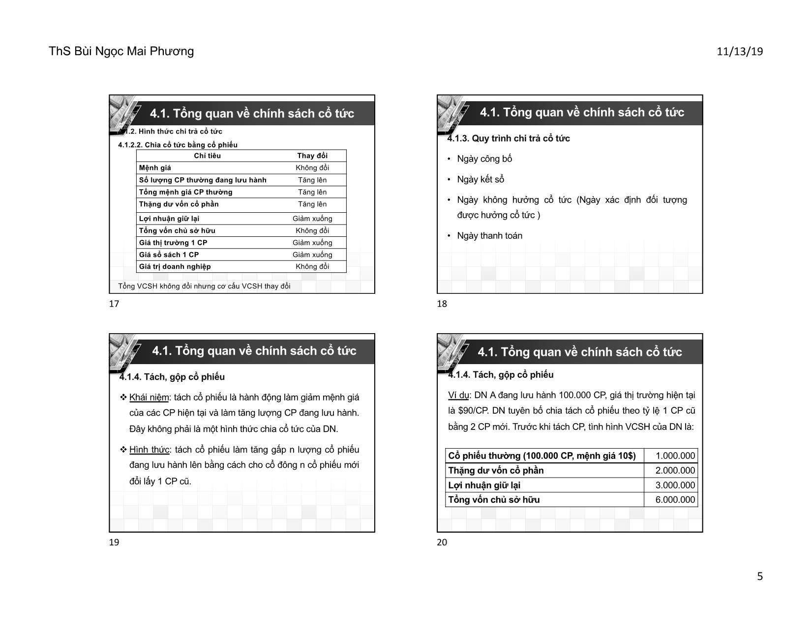 Bài giảng Quản trị tài chính doanh nghiệp - Chương 4: Chính sách cổ tức - Bùi Ngọc Mai Phương trang 5