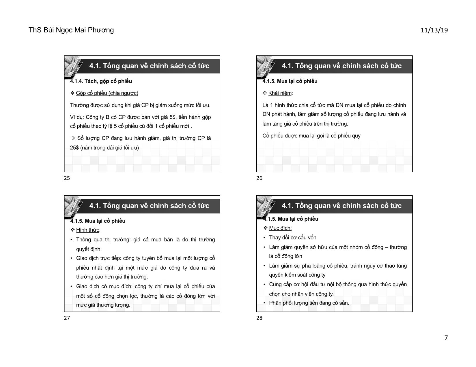 Bài giảng Quản trị tài chính doanh nghiệp - Chương 4: Chính sách cổ tức - Bùi Ngọc Mai Phương trang 7