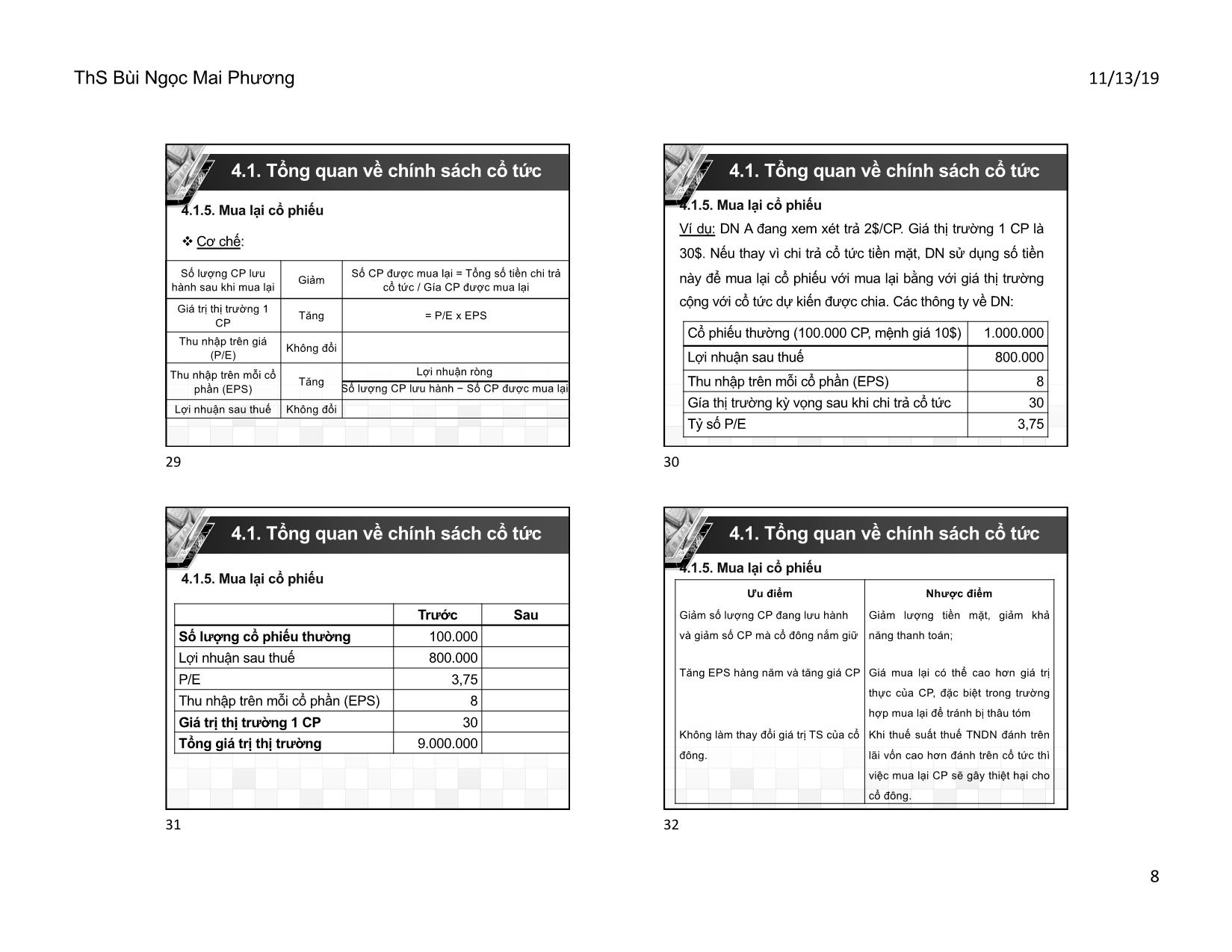 Bài giảng Quản trị tài chính doanh nghiệp - Chương 4: Chính sách cổ tức - Bùi Ngọc Mai Phương trang 8