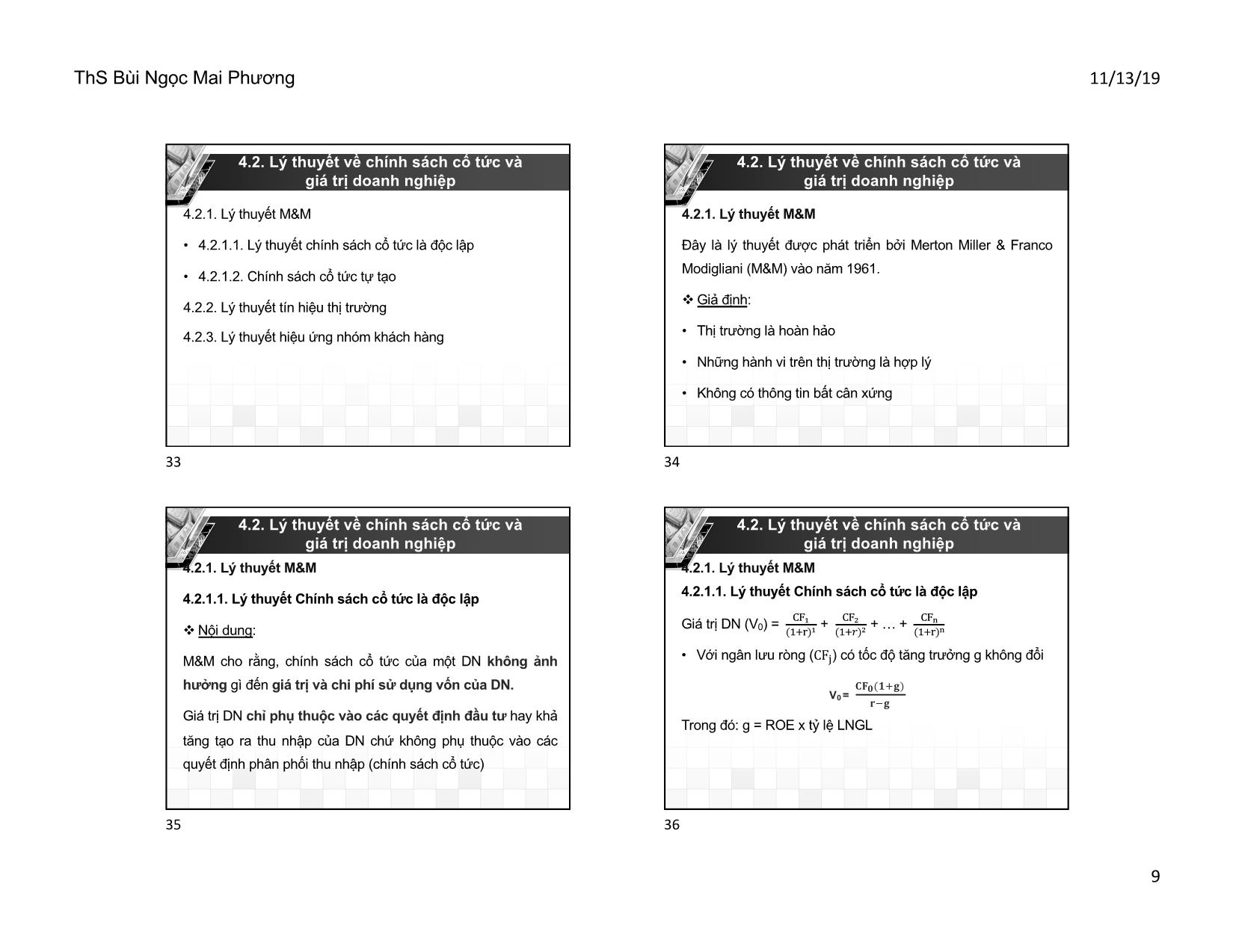Bài giảng Quản trị tài chính doanh nghiệp - Chương 4: Chính sách cổ tức - Bùi Ngọc Mai Phương trang 9
