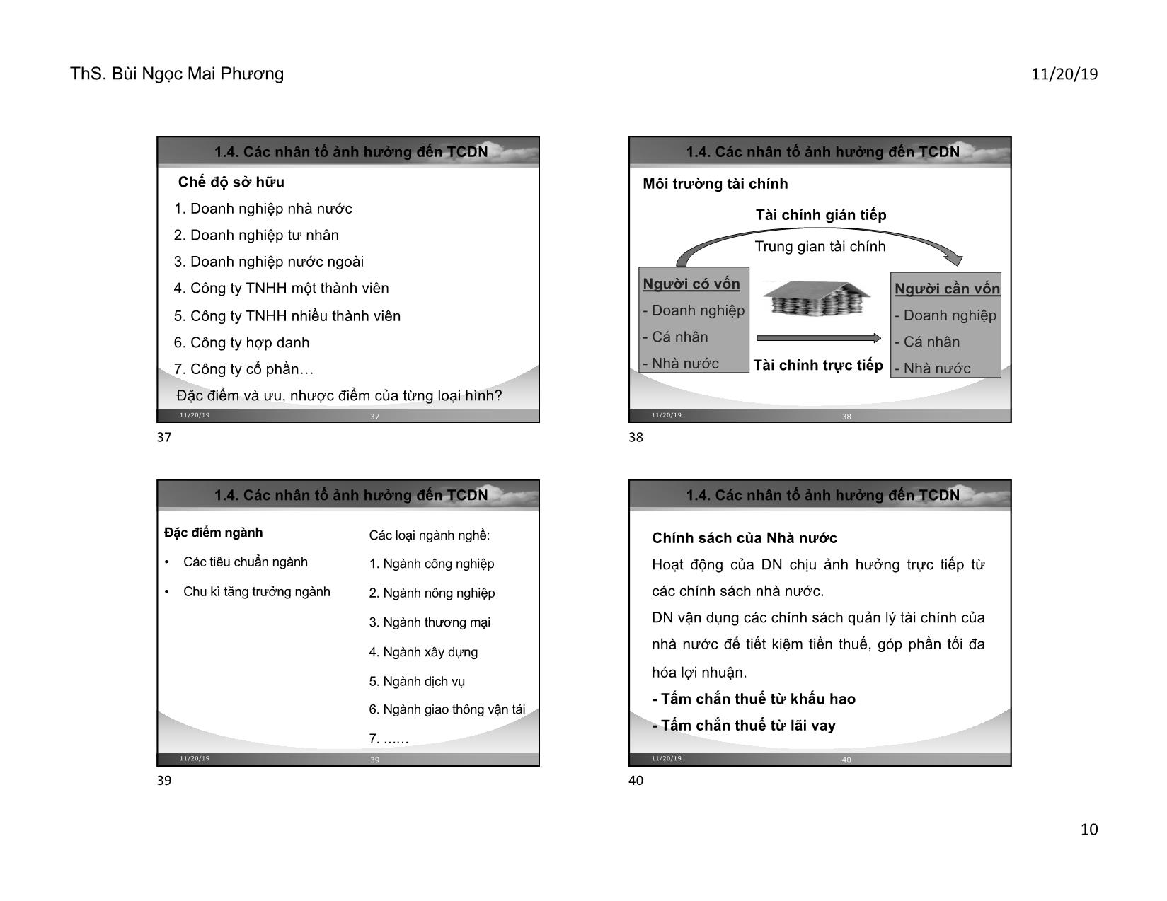 Bài giảng Tài chính doanh nghiệp - Chương 1: Tổng quan về tài chính doanh nghiệp - Bùi Ngọc Mai Phương trang 10