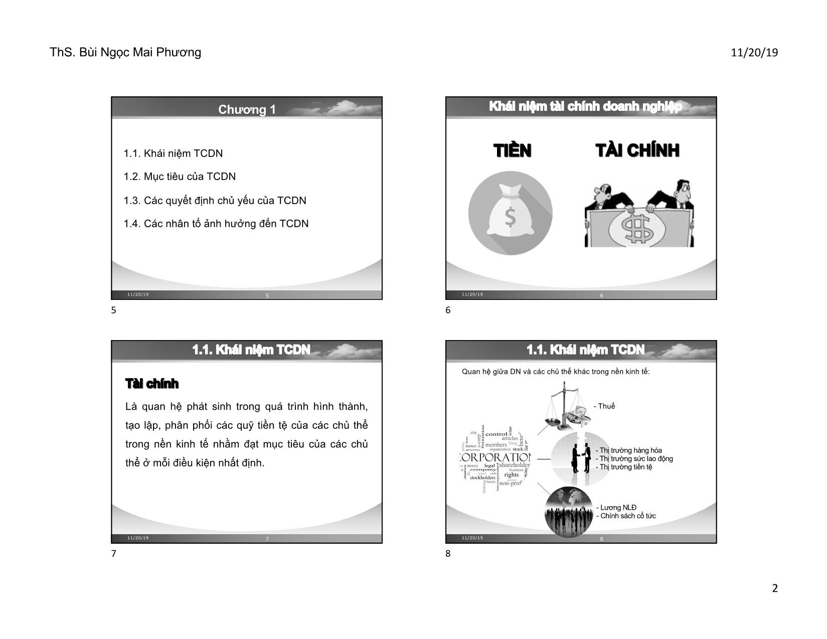 Bài giảng Tài chính doanh nghiệp - Chương 1: Tổng quan về tài chính doanh nghiệp - Bùi Ngọc Mai Phương trang 2