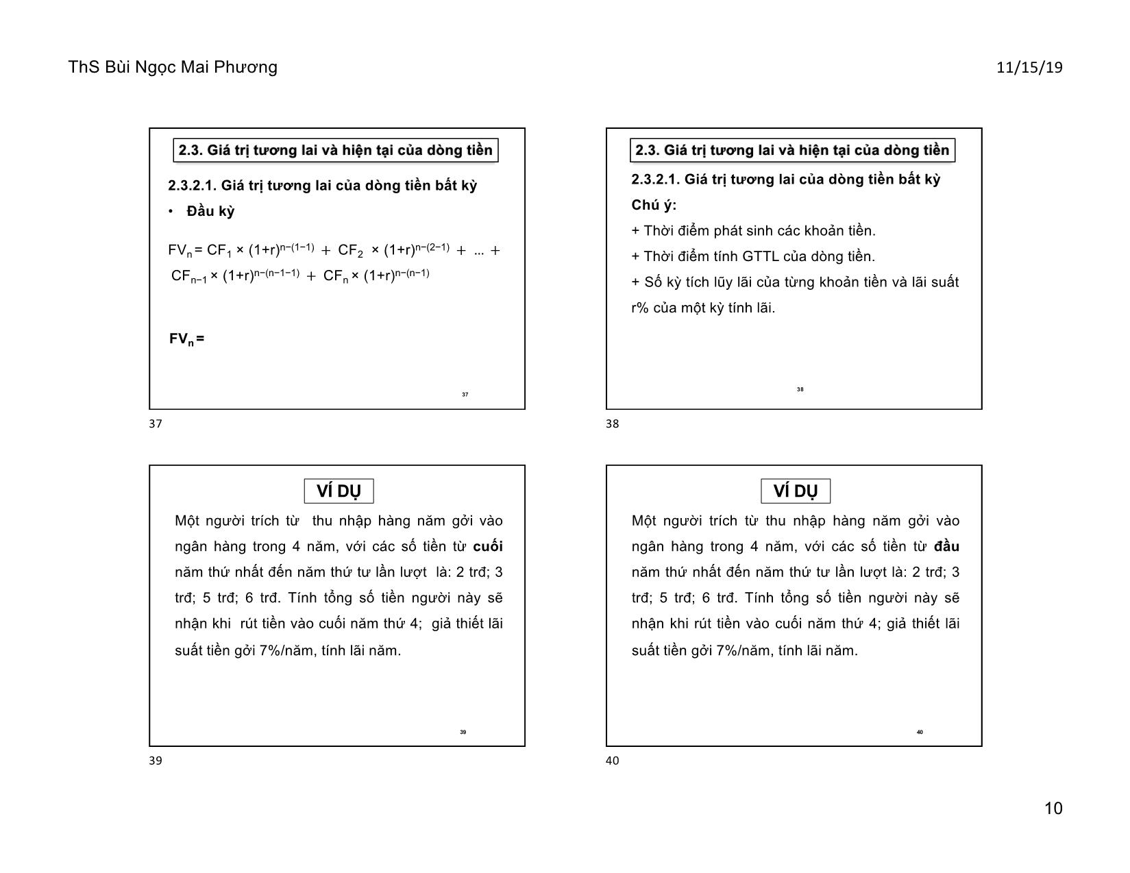 Bài giảng Tài chính doanh nghiệp - Chương 2, Phần a: Giá trị theo thời gian của tiền tệ - Bùi Ngọc Mai Phương trang 10