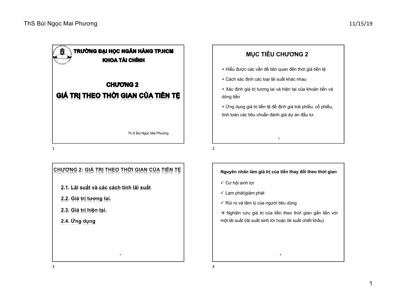 Bài giảng Tài chính doanh nghiệp - Chương 2, Phần a: Giá trị theo thời gian của tiền tệ - Bùi Ngọc Mai Phương trang 1