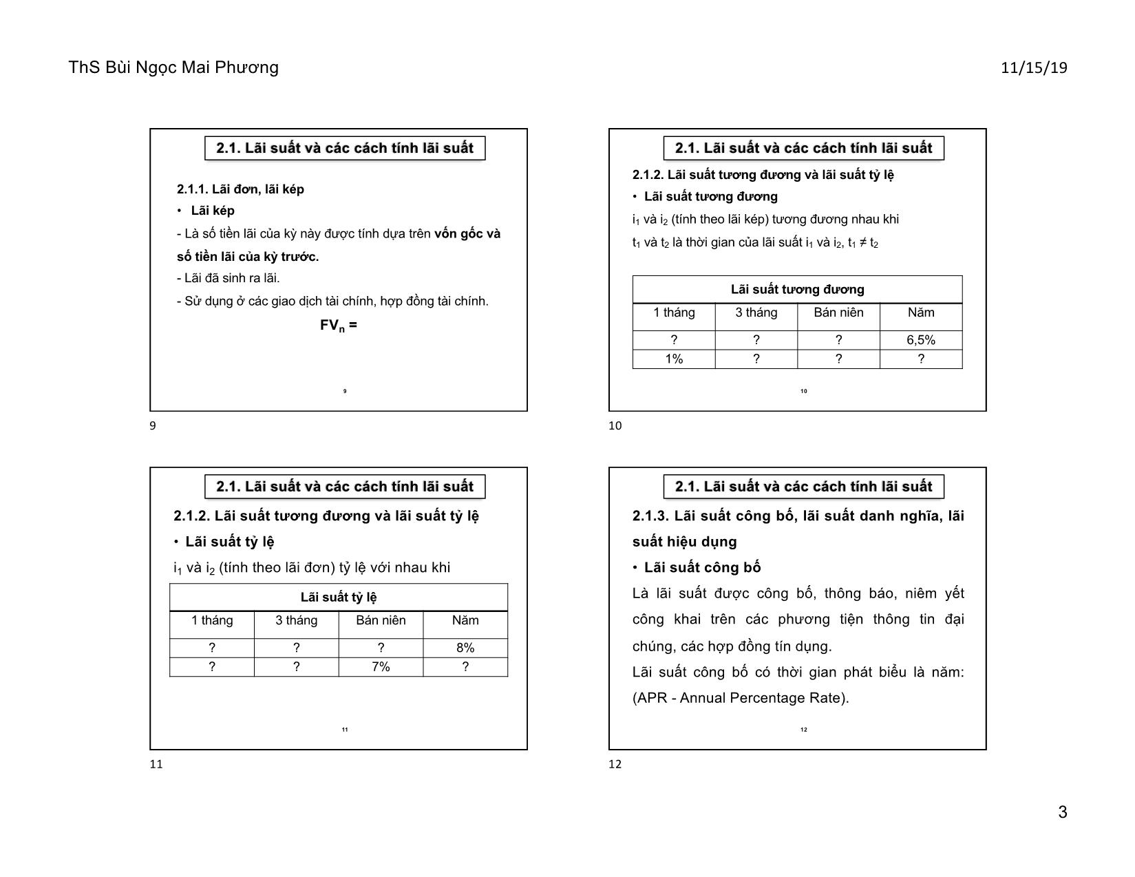 Bài giảng Tài chính doanh nghiệp - Chương 2, Phần a: Giá trị theo thời gian của tiền tệ - Bùi Ngọc Mai Phương trang 3