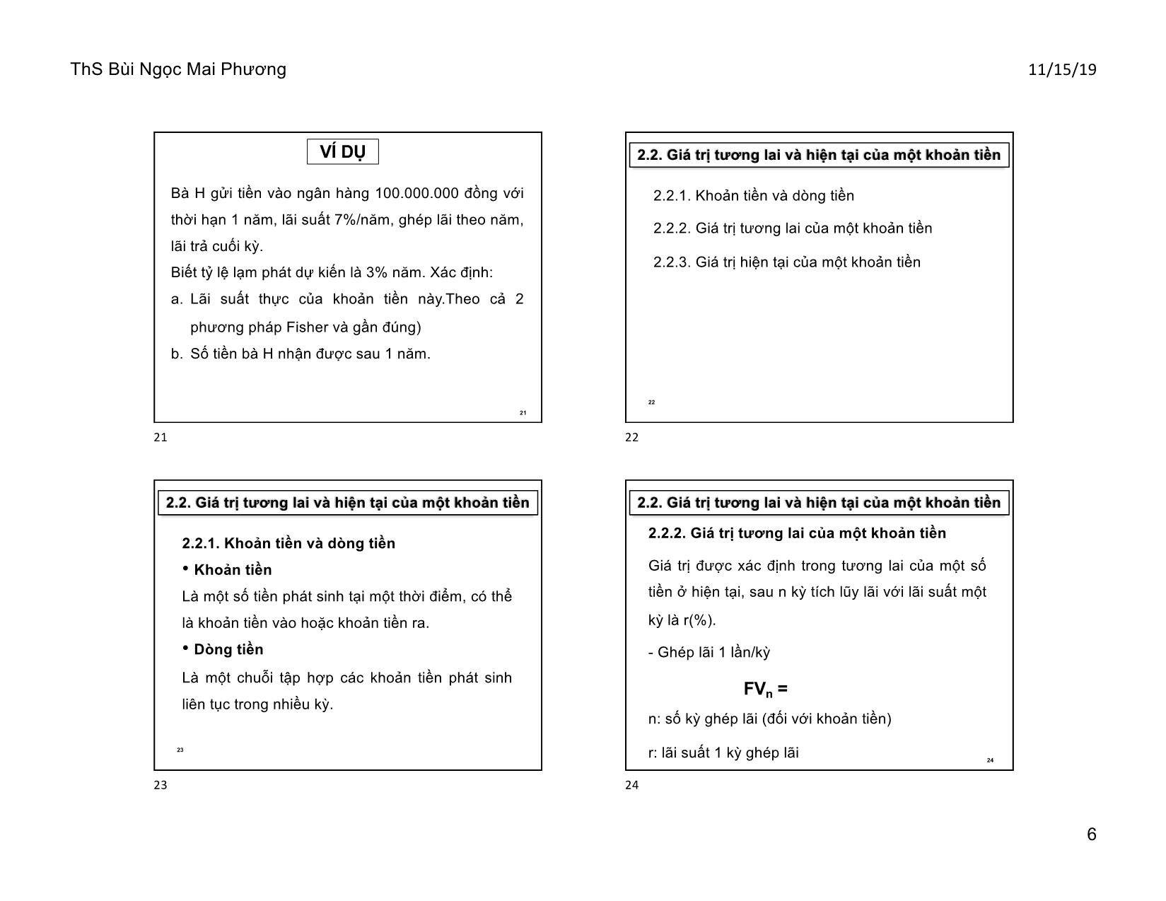Bài giảng Tài chính doanh nghiệp - Chương 2, Phần a: Giá trị theo thời gian của tiền tệ - Bùi Ngọc Mai Phương trang 6