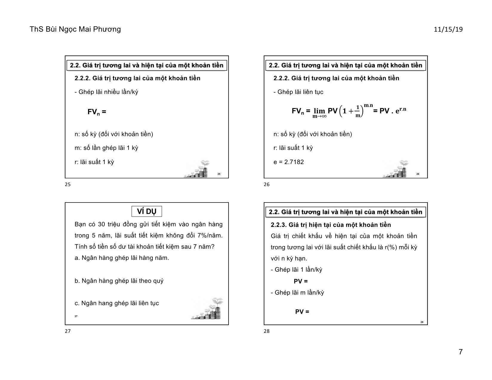 Bài giảng Tài chính doanh nghiệp - Chương 2, Phần a: Giá trị theo thời gian của tiền tệ - Bùi Ngọc Mai Phương trang 7