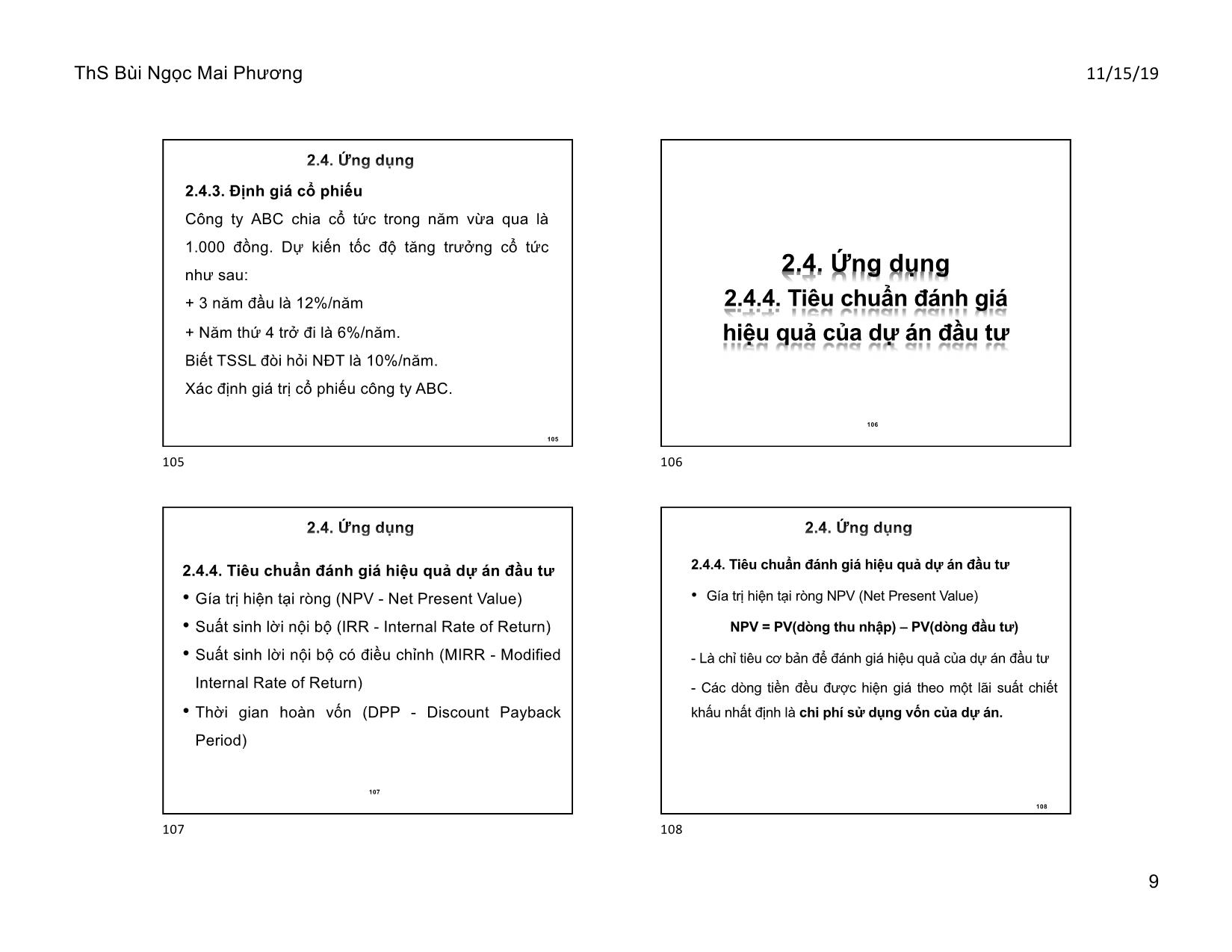 Bài giảng Tài chính doanh nghiệp - Chương 2, Phần b: Giá trị theo thời gian của tiền tệ - Bùi Ngọc Mai Phương trang 9