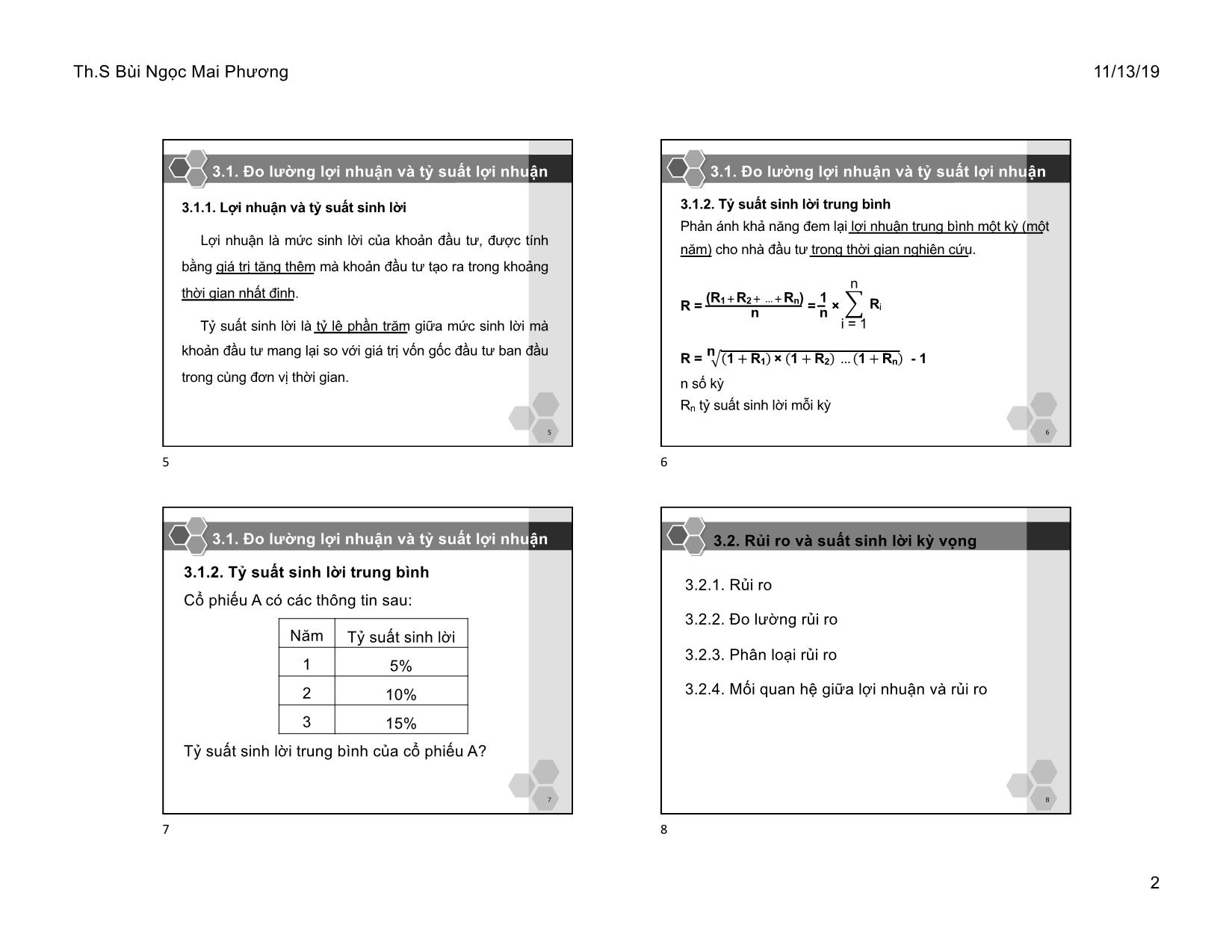 Bài giảng Tài chính doanh nghiệp - Chương 3: Lợi nhuận và rủi ro - Bùi Ngọc Mai Phương trang 2
