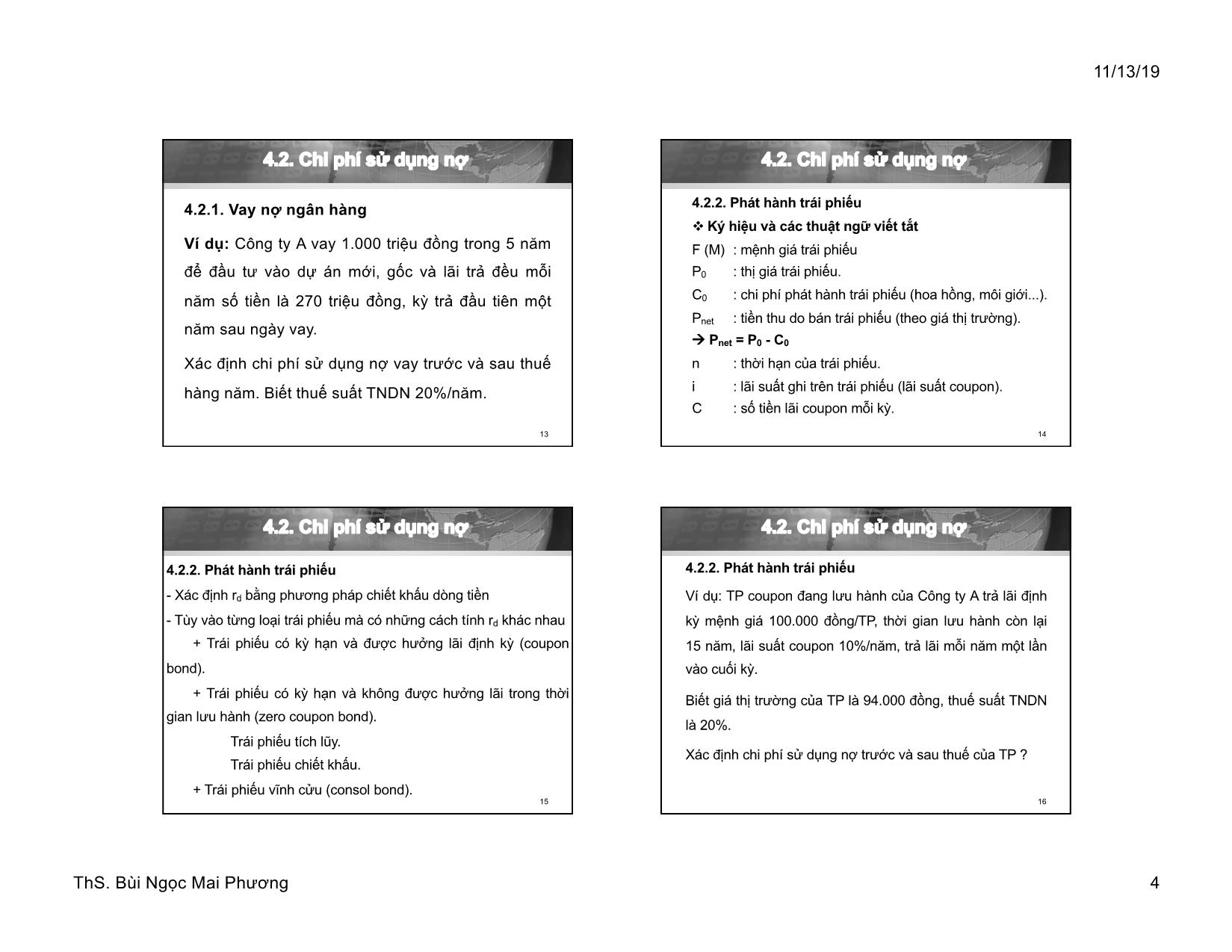 Bài giảng Tài chính doanh nghiệp - Chương 4: Chi phí sử dụng vốn của doang nghiệp - Bùi Ngọc Mai Phương trang 4