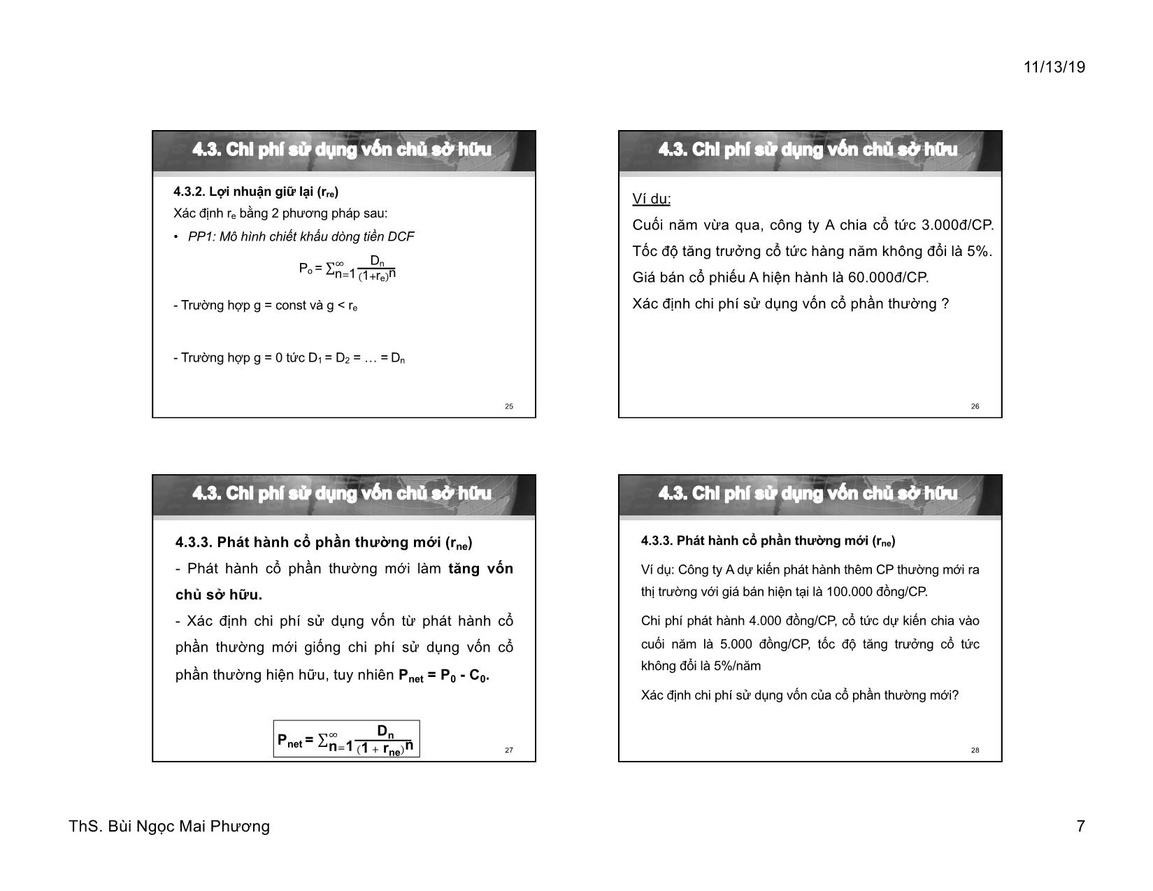 Bài giảng Tài chính doanh nghiệp - Chương 4: Chi phí sử dụng vốn của doang nghiệp - Bùi Ngọc Mai Phương trang 7