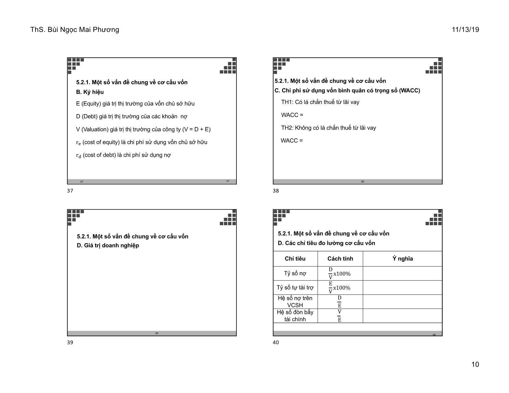 Bài giảng Tài chính doanh nghiệp - Chương 5: Các lý thuyết cơ cấu vốn - Bùi Ngọc Mai Phương trang 10