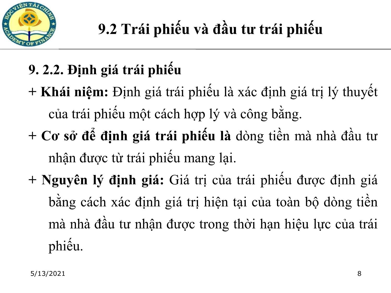 Bài giảng Tài chính doanh nghiệp - Chương 9: Đầu tư tài chính của doanh nghiệp trang 8